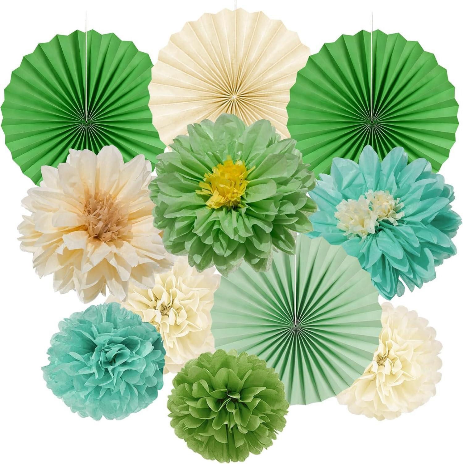 Hängedekoration Pompons Papierblumen Gartenparty Deko Grün Salbei Baby Sommerparty