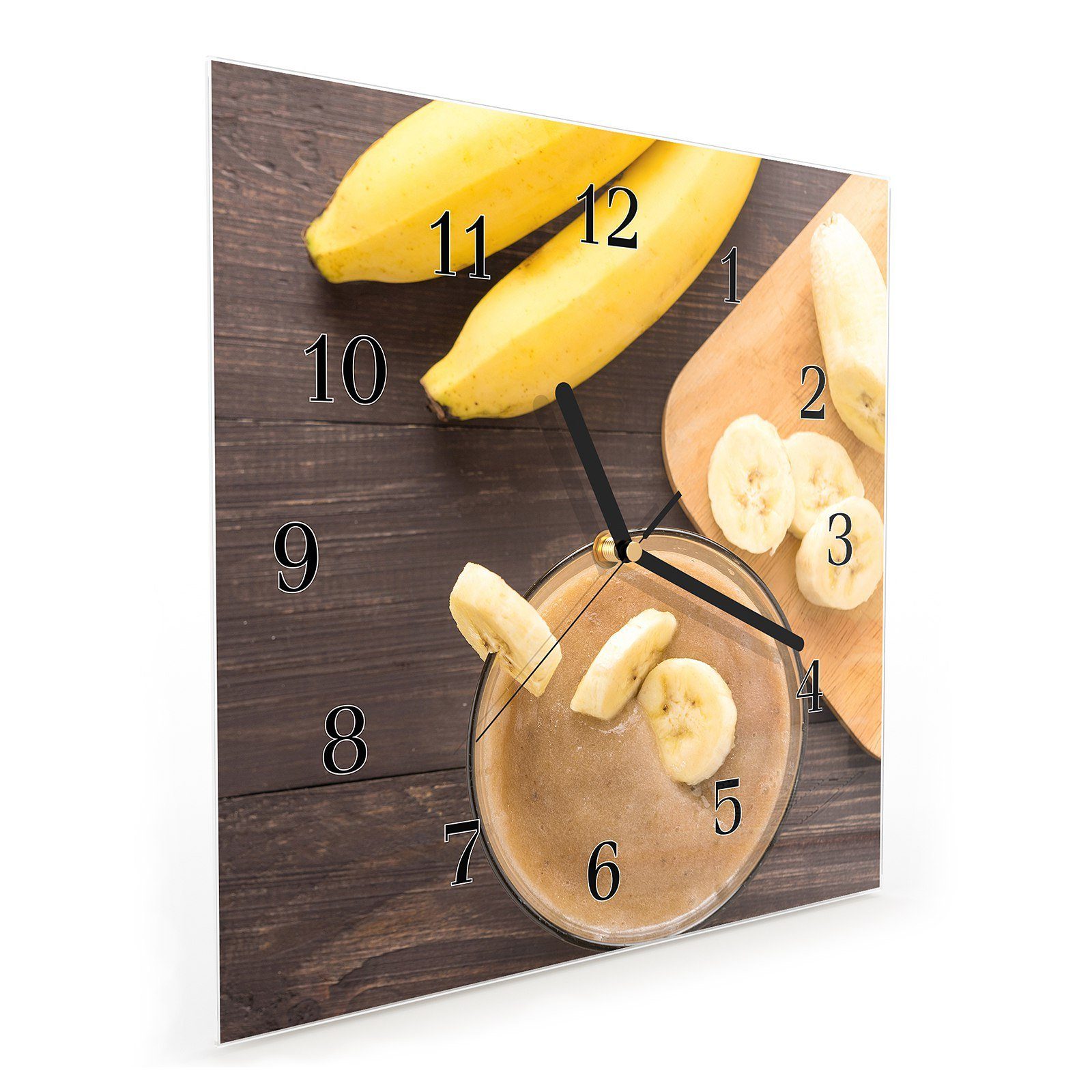 30 Bananen Größe Glasuhr aus Smoothie cm Wanduhr Wanduhr Primedeco 30 x Motiv Wandkunst mit