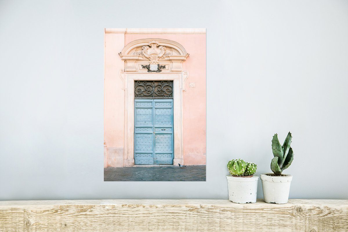 Wandbild, Blau für (1 MuchoWow Poster, Poster Ohne - Tür Wohnzimmer, St), Rom Wandposter - - Architektur, Rahmen