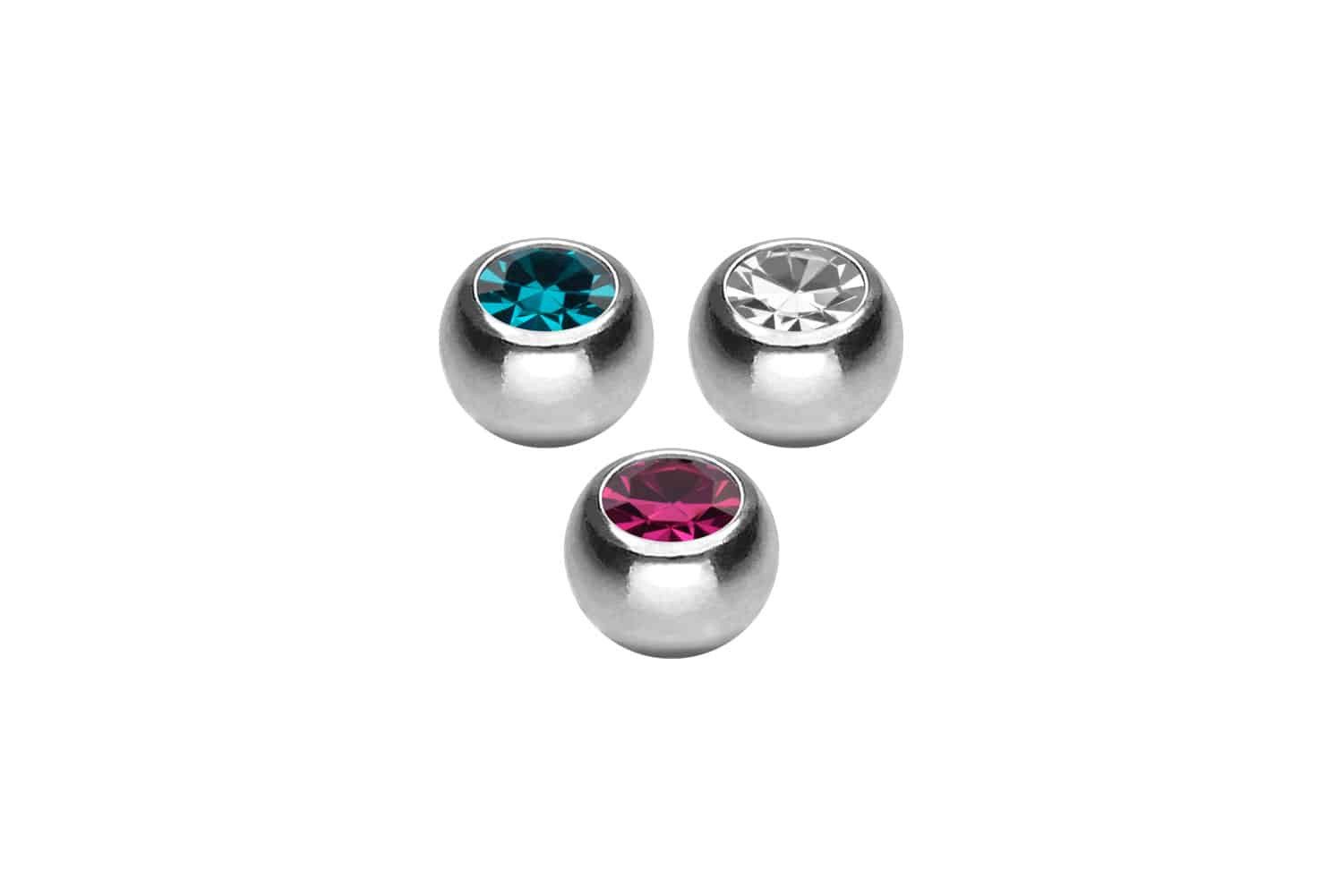 PIERCINGLINE Piercing-Set SET Chirurgenstahl Schraubkugel KRISTALL (Schraub-Aufsätze, 3er SET2 = 1,2 mm Gewinde)