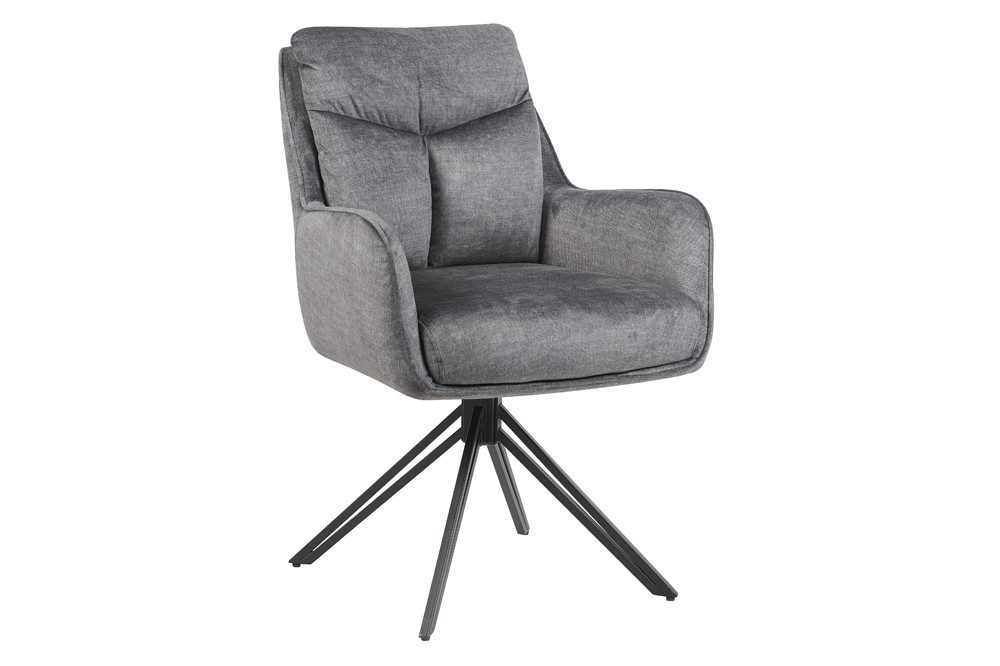 riess-ambiente 4-Fußstuhl PROMETHEUS graphitgrau - Samt, Vogue Velours, Metall, Taschenfederkern (Einzelartikel, 1 St), mit 180° Drehfunktion und Autoreturn – ideal für elegante Esszimmer
