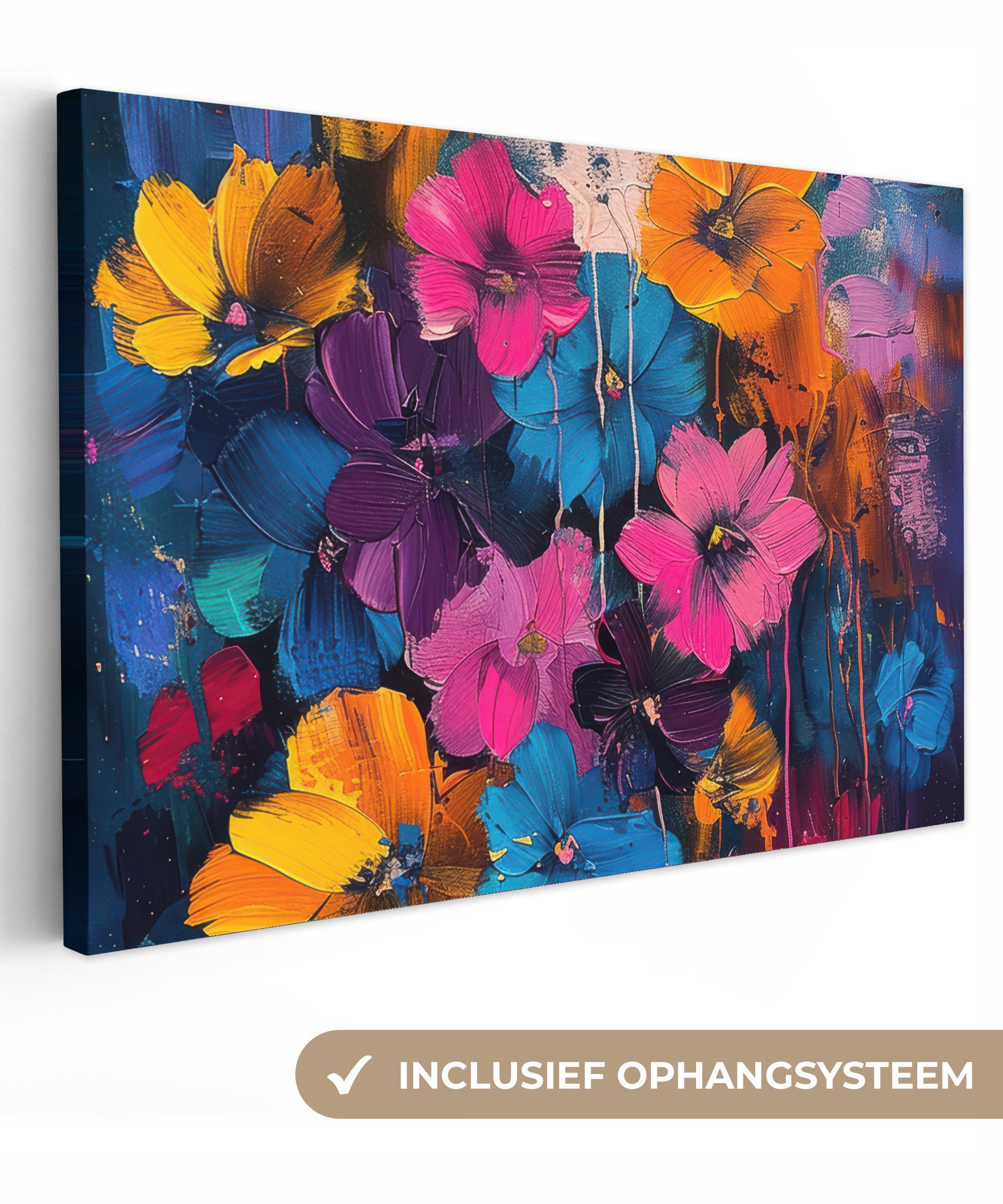 OneMillionCanvasses® Leinwandbild Blumen - Bunt - Abstrakt - Modern, Fotodruck (1 St), Leinwand Bilder Klein, Wand Dekoration Aesthetic 30x20 cm