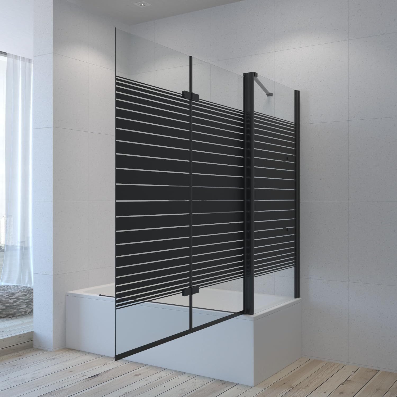 AQUABATOS Badewannenaufsatz Eck Glas mit Seitenwand schwarz 70x80 70x120cm, günstig online kaufen