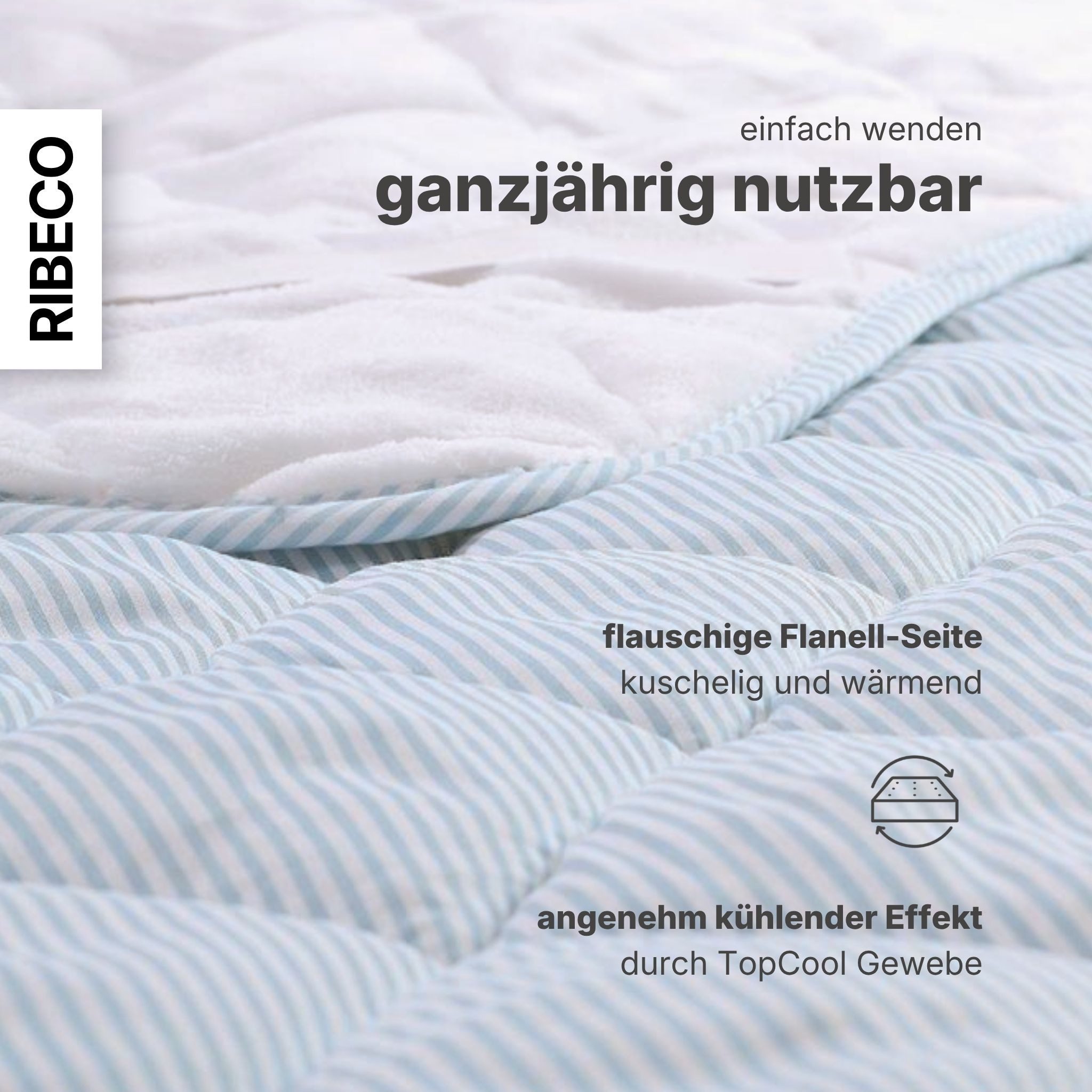 Matratzenauflage Top Cool, Auflage 90x200 cm, 120x200 cm, 180x200 cm, wendbar RIBECO, Matratzenschoner, mit über 1.400 positiven Kundenbewertungen! – Bild 4 von 5