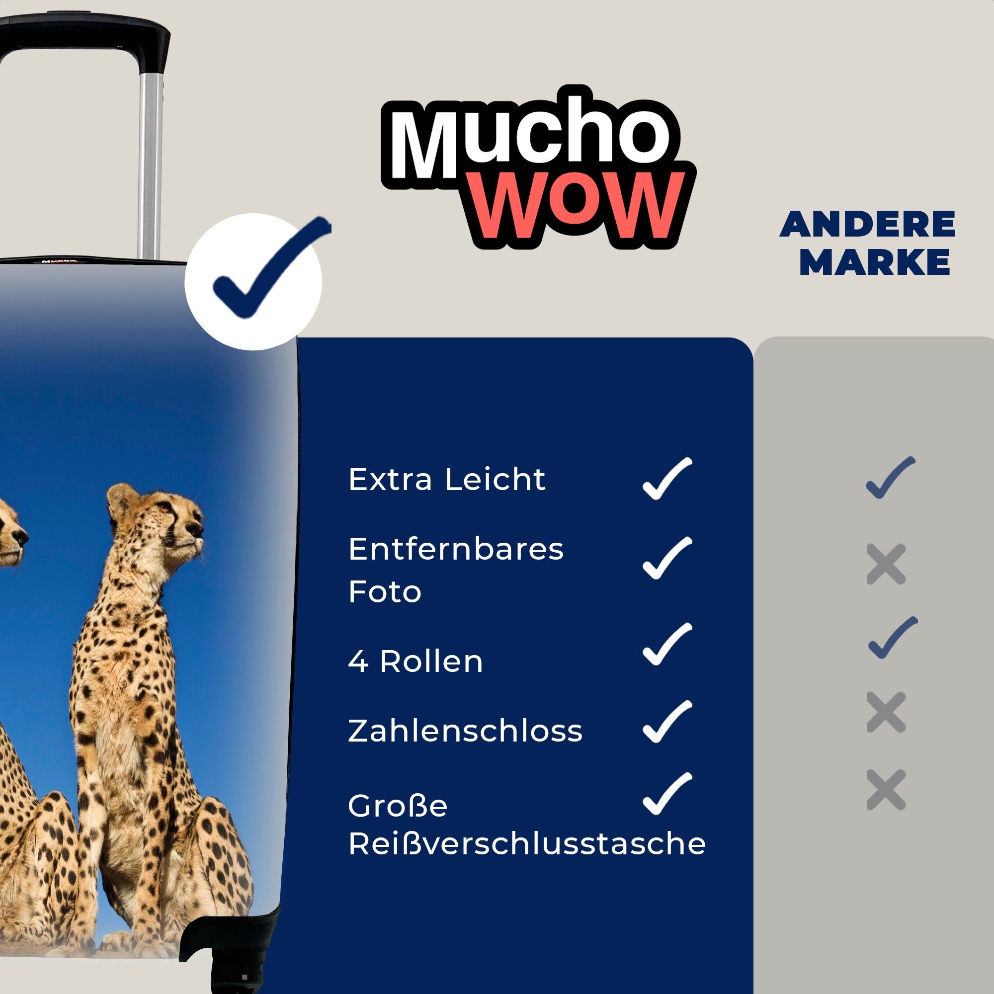 MuchoWow Handgepäckkoffer Wilde Geparden, Trolley, Ferien, Rollen, Handgepäck Reisetasche rollen, für 4 Reisekoffer mit