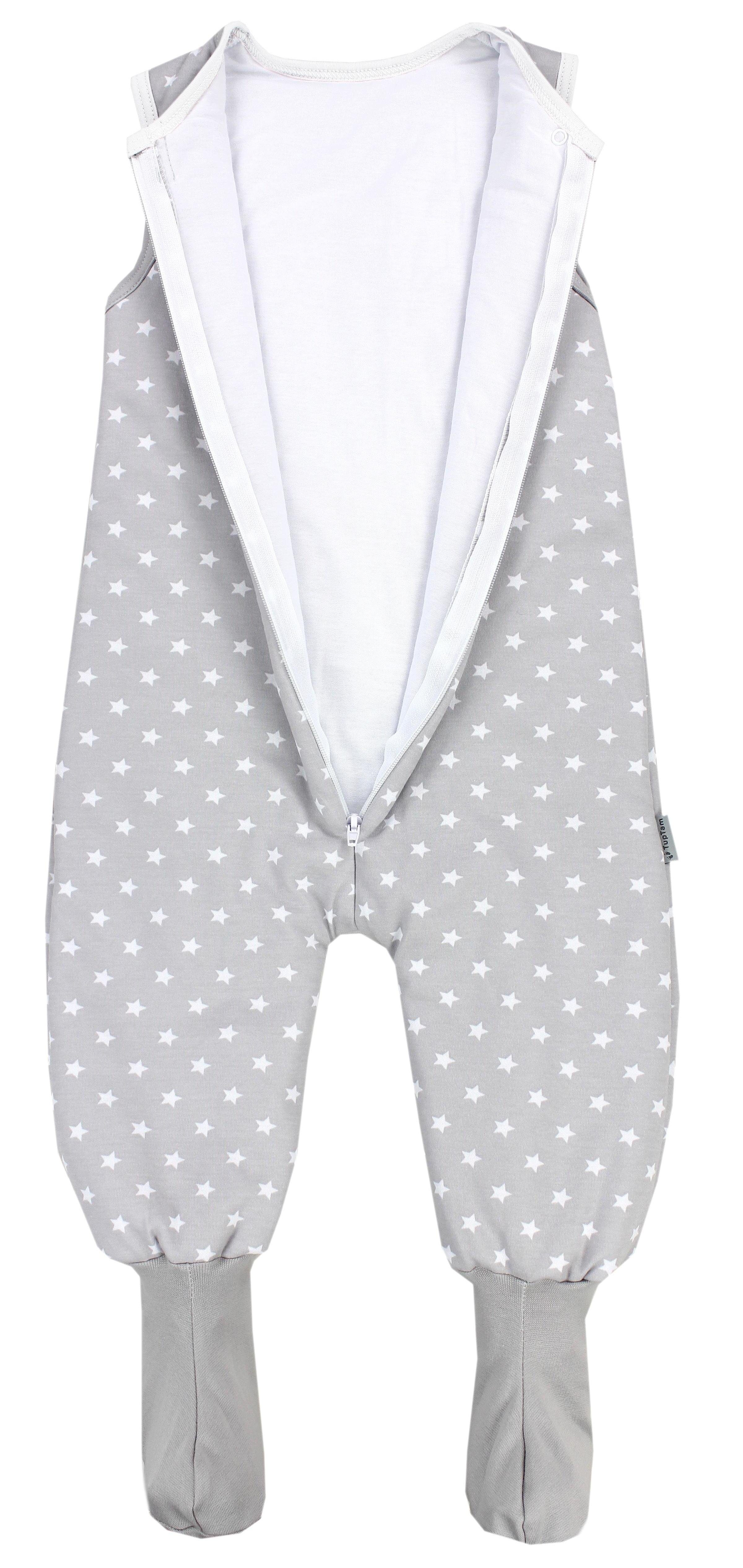 TupTam Babyschlafsack Winterschlafsack mit Beinen 2.5 / Grau TOG zertifiziert, und Füßen Sterne Weiß OEKO-TEX