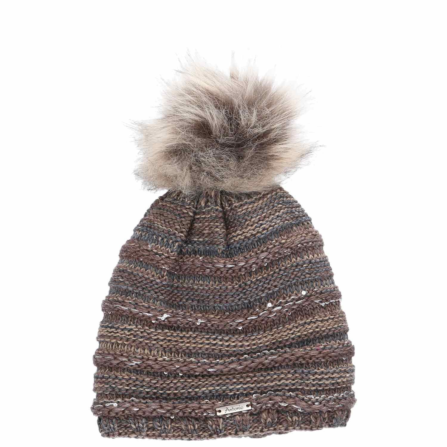 Antonio Strickmütze Antonio Strick Mütze Beanie mit Bommel Taupe (1-St) günstig online kaufen