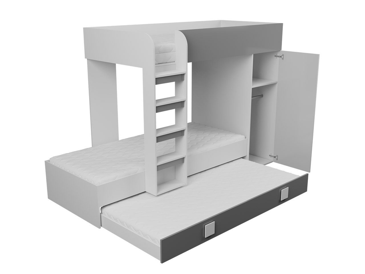 MIRJAN24 Etagenbett Toledo 2 (Komplett-Set, Dreifachbett mit Schrank), 90x200 + 2x 85x200 cm