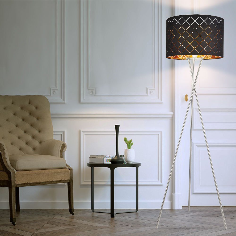 Fluter gold Schalter Steh Stand nicht Lampe Wohn Leuchtmittel LED inklusive, schwarz Stoff etc-shop Decken Stehlampe, Zimmer