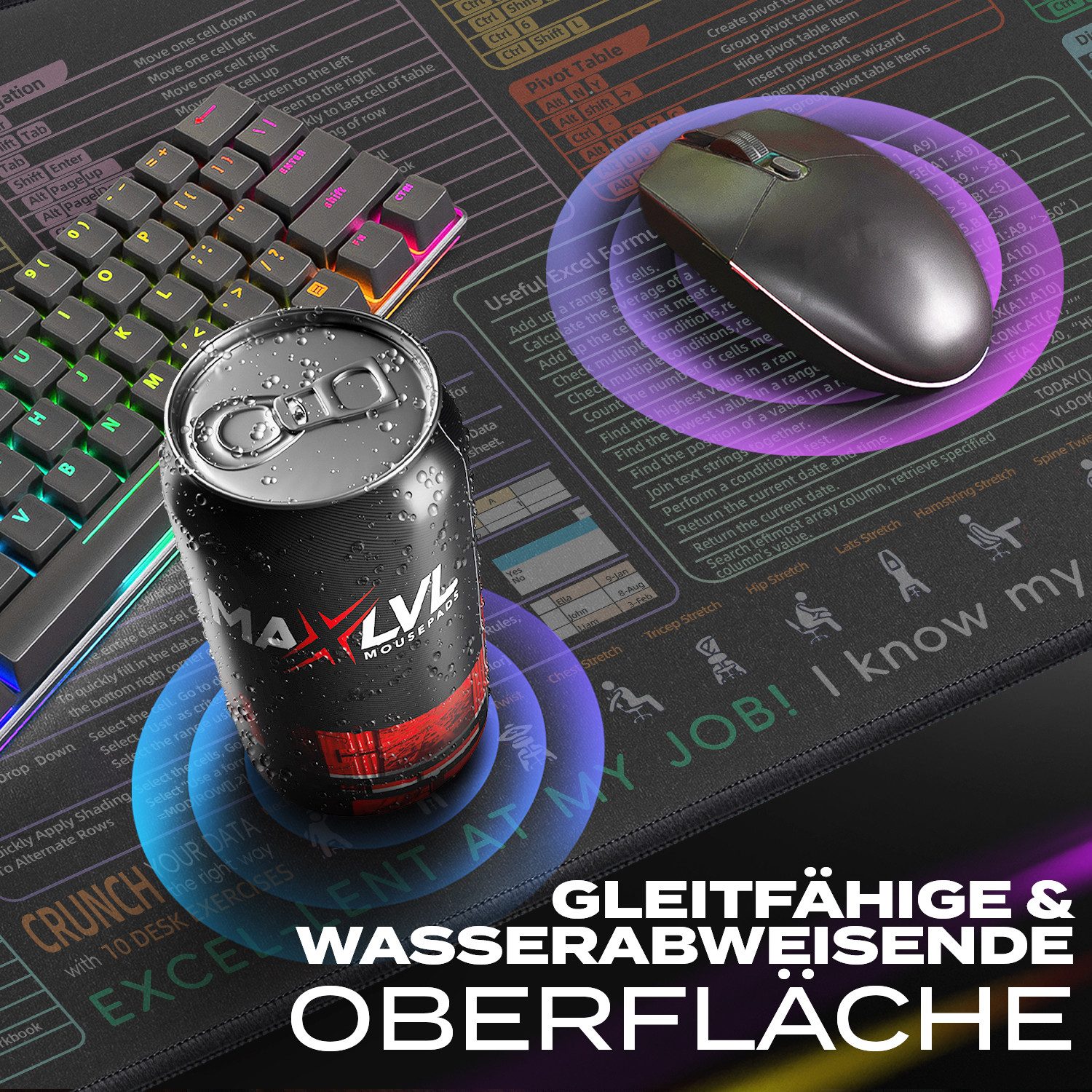 MAXLVL Gaming Mauspad 900 x 400mm - Fransenfreie Ränder - rutschfest (Großes Mousepad präzises und langlebiges Large Mouse Pad), Rutschfeste Schreibtischunterla – Bild 5 von 5