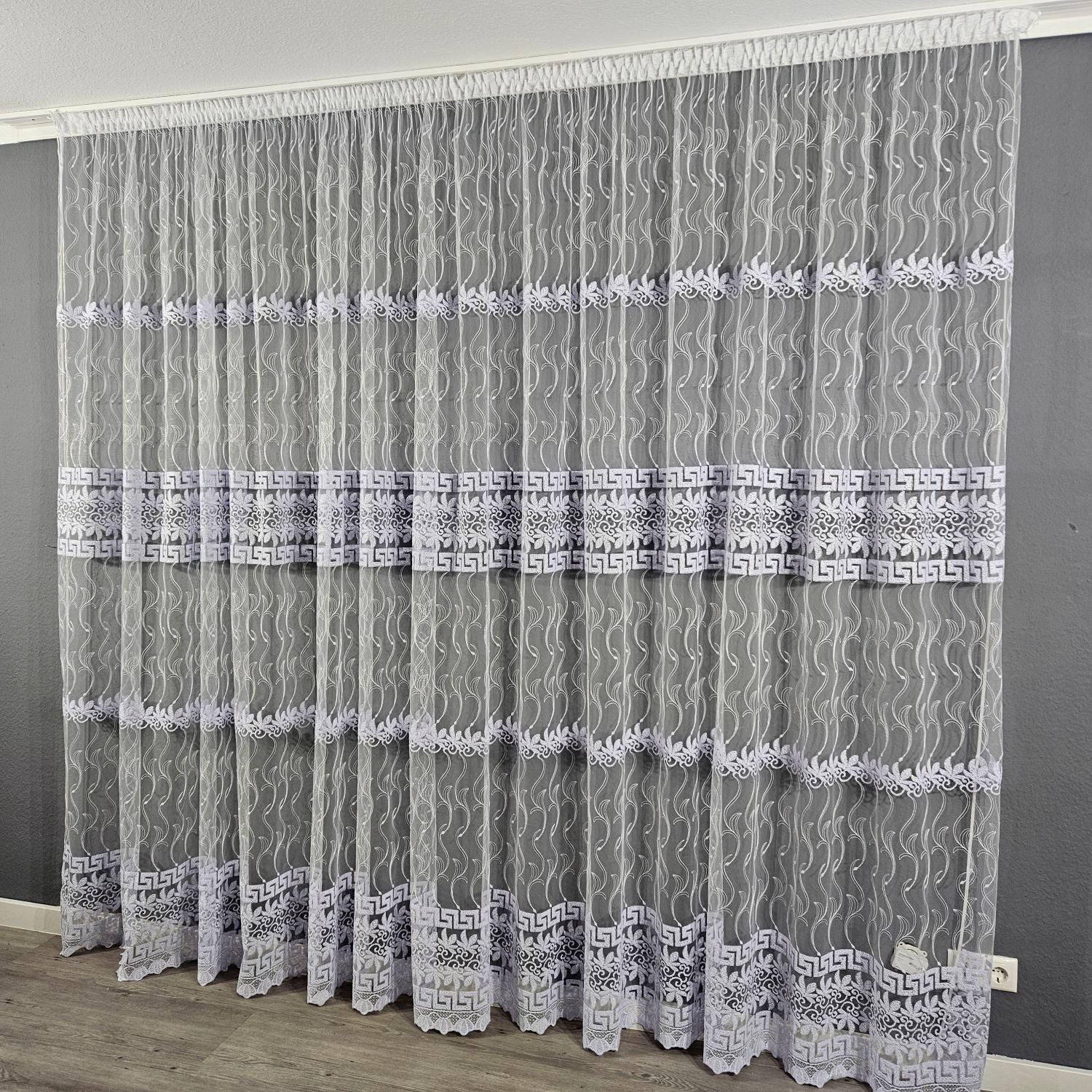 Gardinen by Justyna Gardine Store Tüll mit Muster, Kräuselband, transparent, Kräuselband, transparent, Vorhang, Fertiggardine, Transparent, Perde