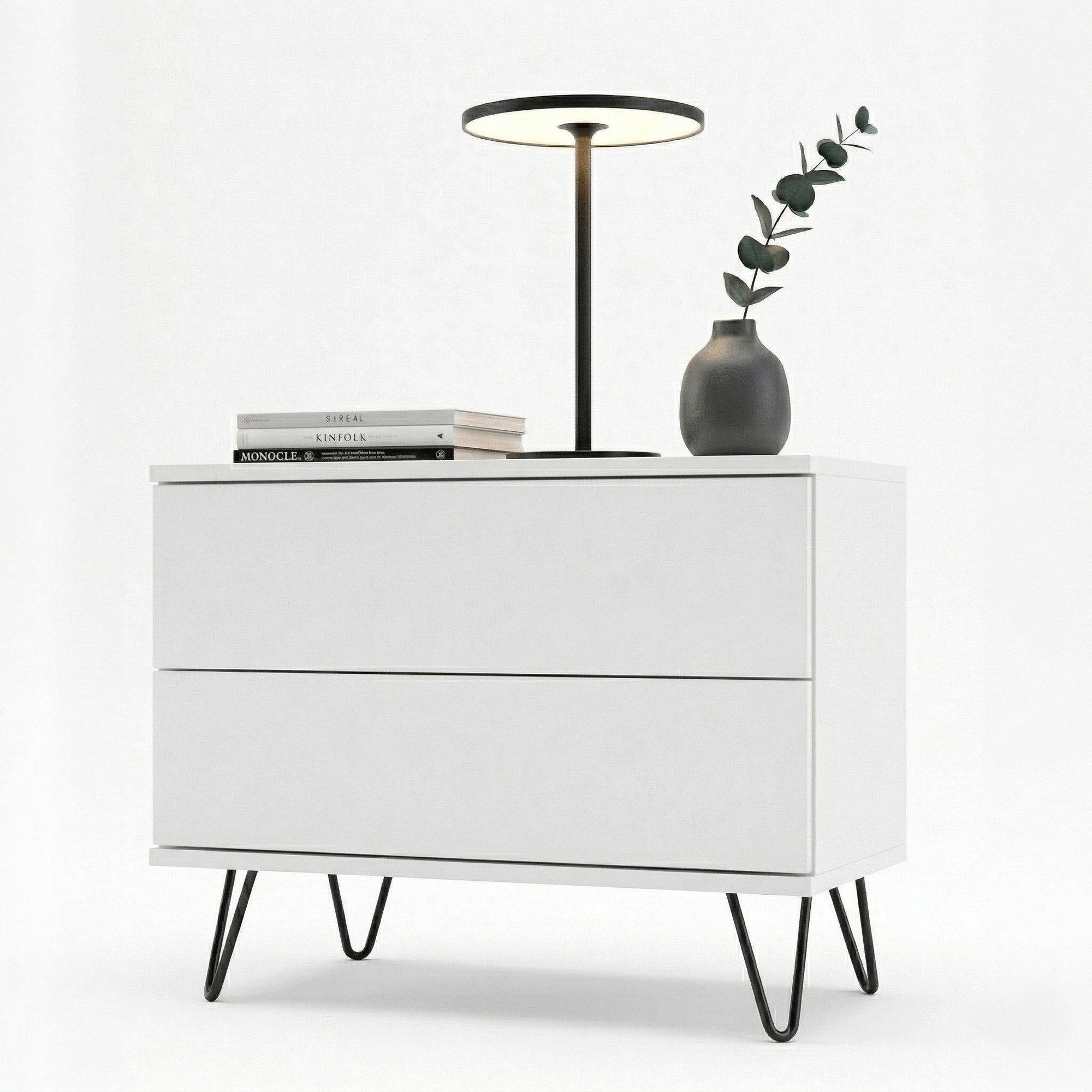 InnoFurn Nachtschrank Aura Nachttisch (Nachtkonsole, optional hängend Beistelltisch) 2 Schubladen mit Push-to-Open & Made in Germany (60 x 43 x 35 cm)