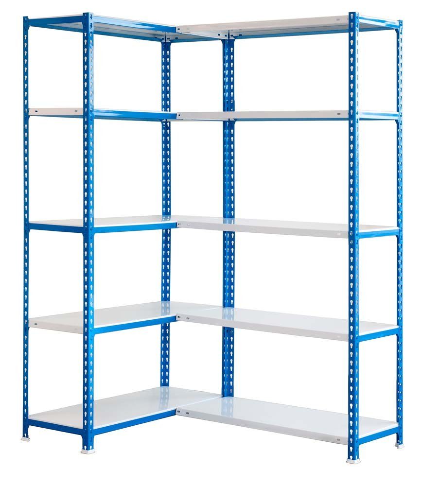 PROREGAL® Standregal Eckregal Metal Shark, HxBxT 180x90x30cm, Fachlast 80kg, Blau