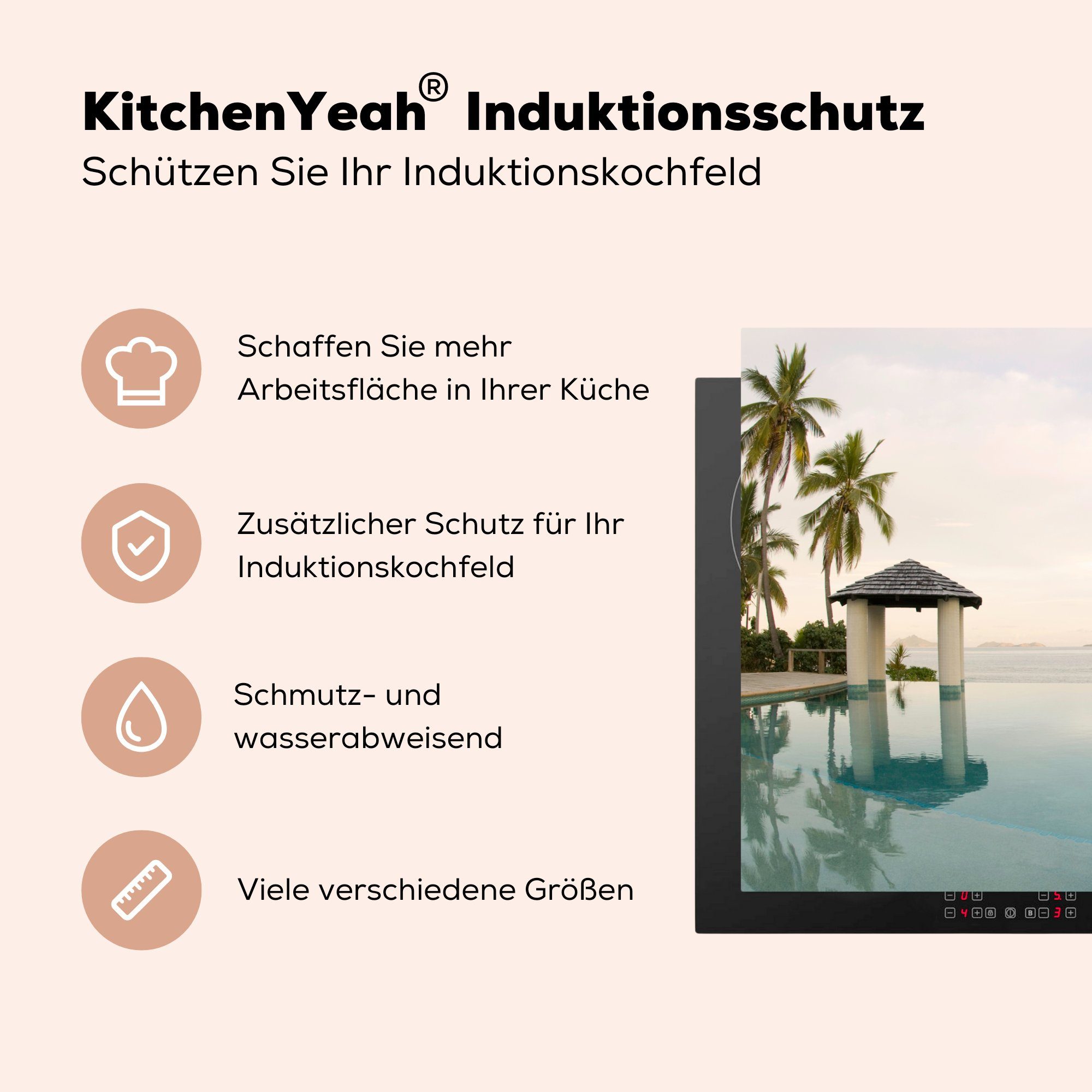 Ceranfeldabdeckung (1 tlg), 81x52 küche, Induktionskochfeld Ein Infinity-Pool Vinyl, Palmen, Herdblende-/Abdeckplatte für cm, Schutz MuchoWow mit die