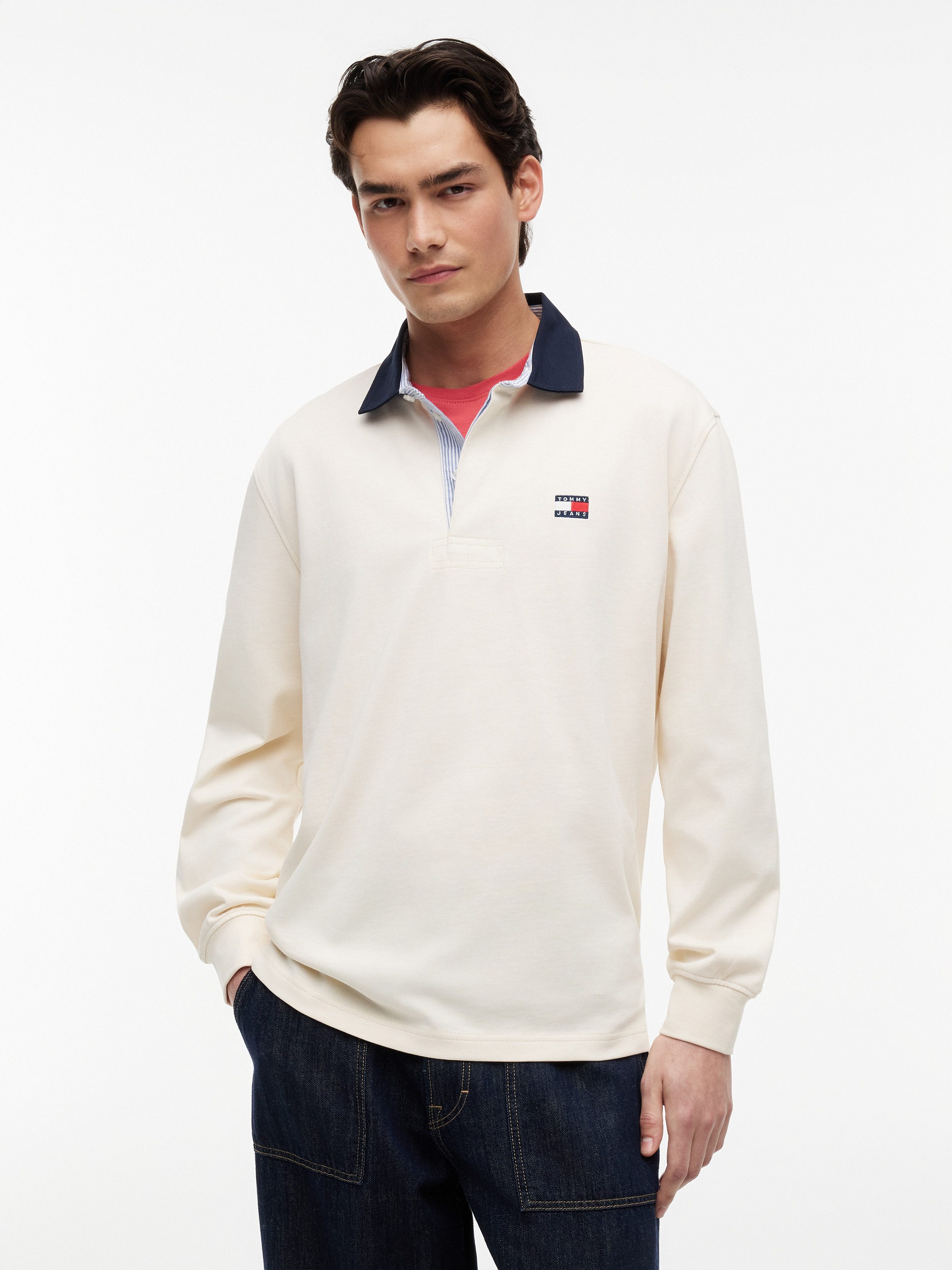Tommy Jeans Langarm-Poloshirt TJM RLX ESS BADGE RUGBY EXT Relaxed Fit Rugby-Shirt