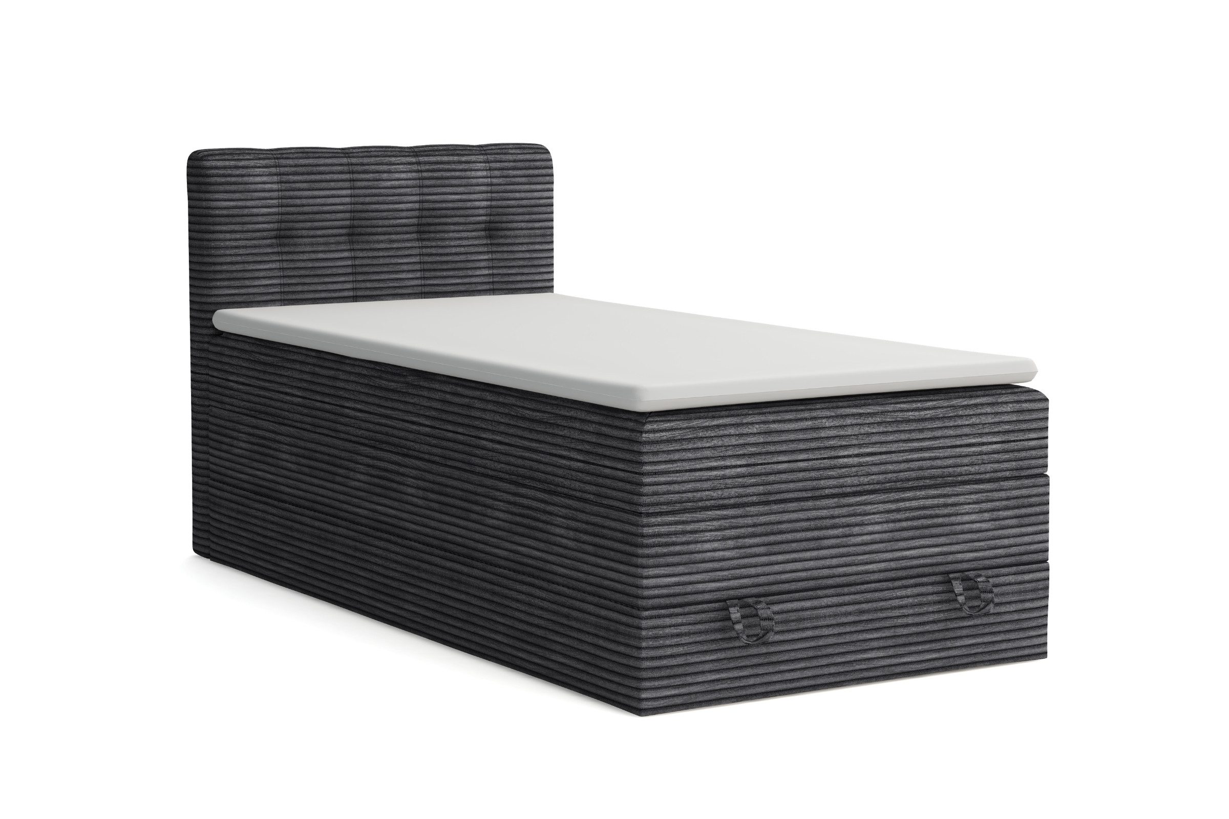 Deine Möbel 24 Boxspringbett JUNG 2 Polsterbett Komplettbett Hotelbett Cord-Stoff inkl. Topper (für Jugendliche Jugendbett Cord Beige Creme Grau Schwarz Anthrazit, 3-St., Bonellfederkernmatratze H3 Taschenfederkernmatratze H4), 90x200 100x200 120 cm Einzelbett Boxspring Hotelbett Veloursstoff