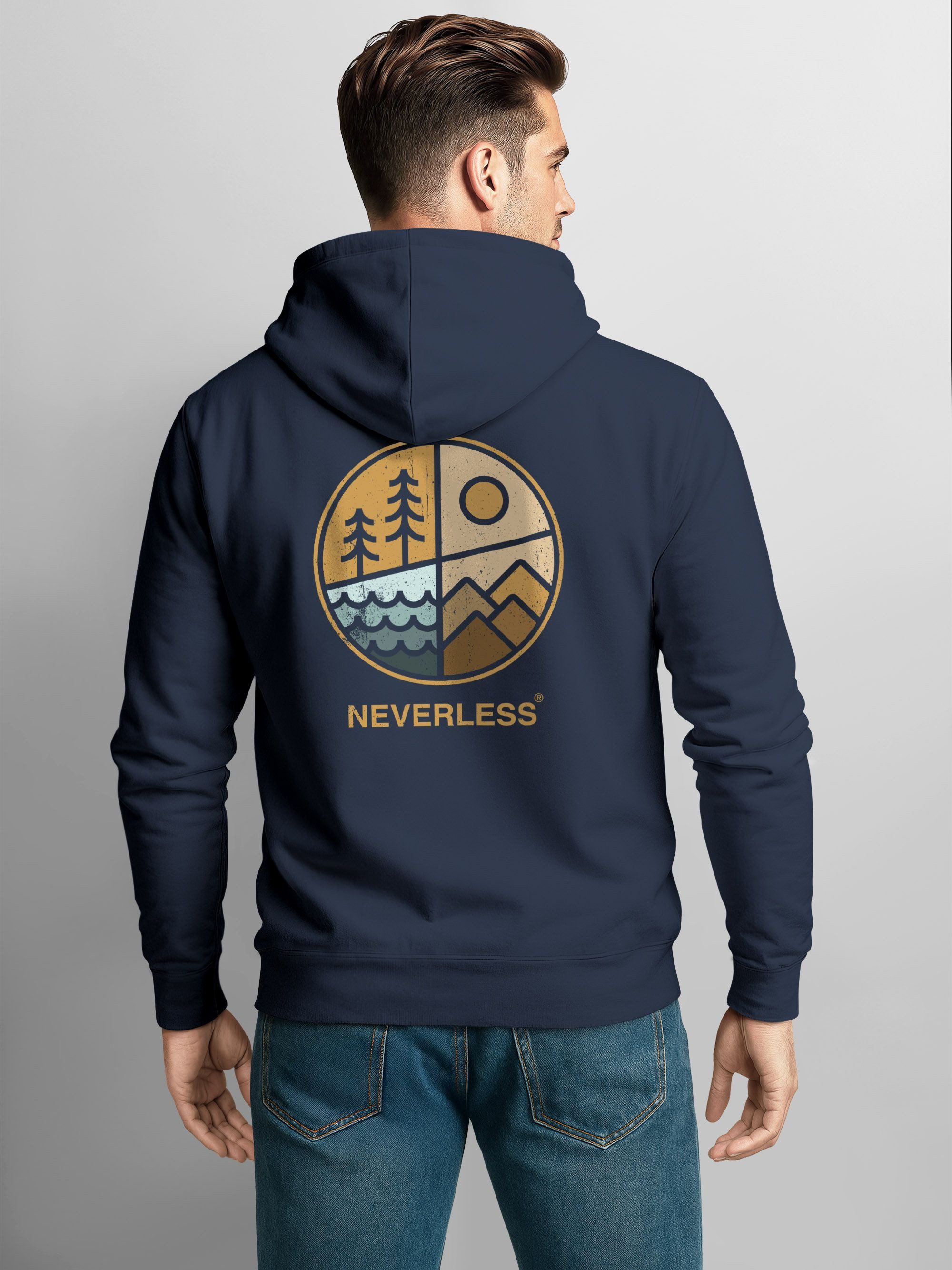 Neverless Hoodie Hoodie Backprint Herren Natur Grafik Berge Wald Adventure günstig online kaufen