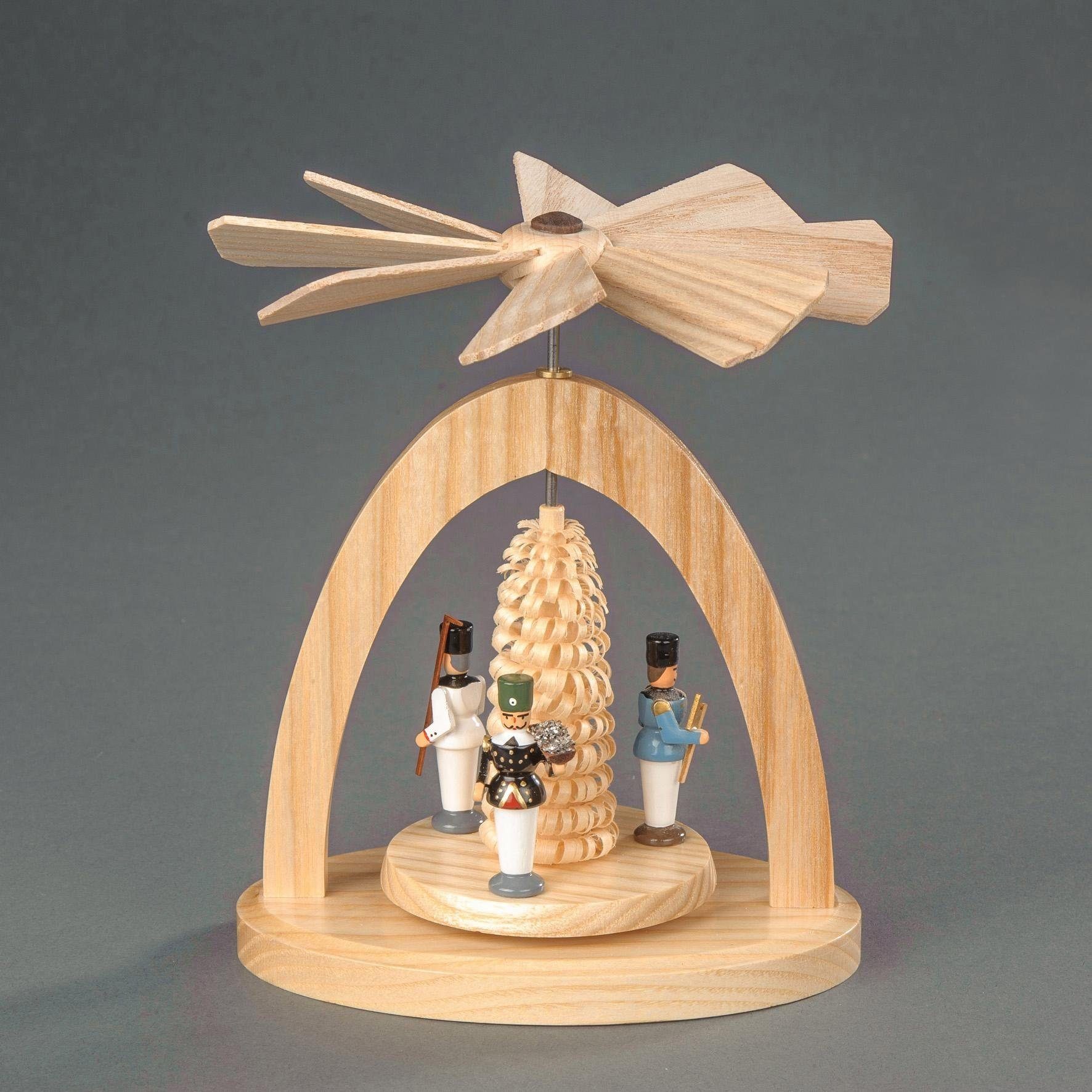 Albin Preissler Weihnachtspyramide Wärmespiel mit Bergleuten, Handwerkskunst aus dem Erzgebirge, Weihnachtsdeko aus Eschenholz