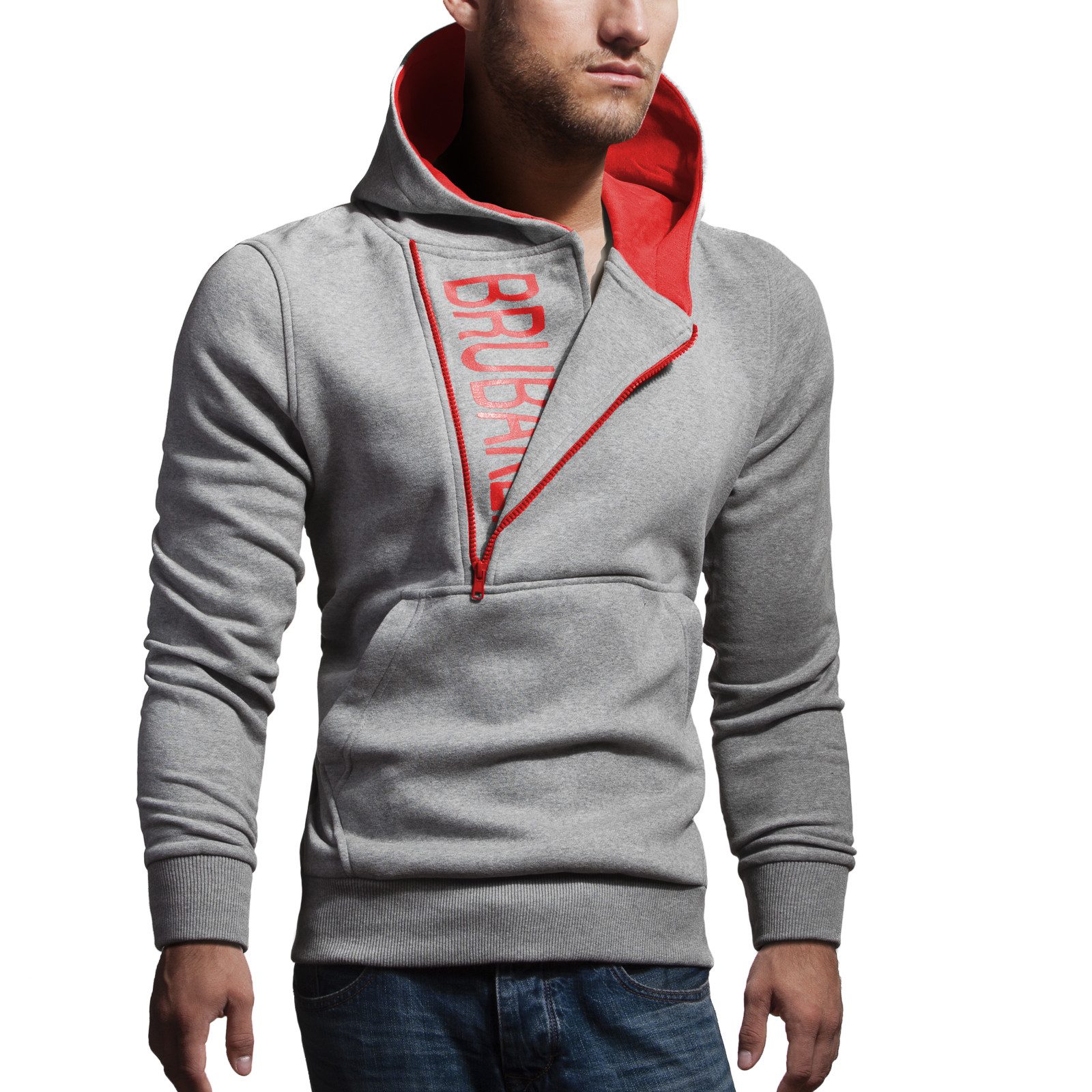 BRUBAKER Sweatshirt Herren Label Kapuzensweatshirt (1-tlg) Half Zip Hoodie günstig online kaufen