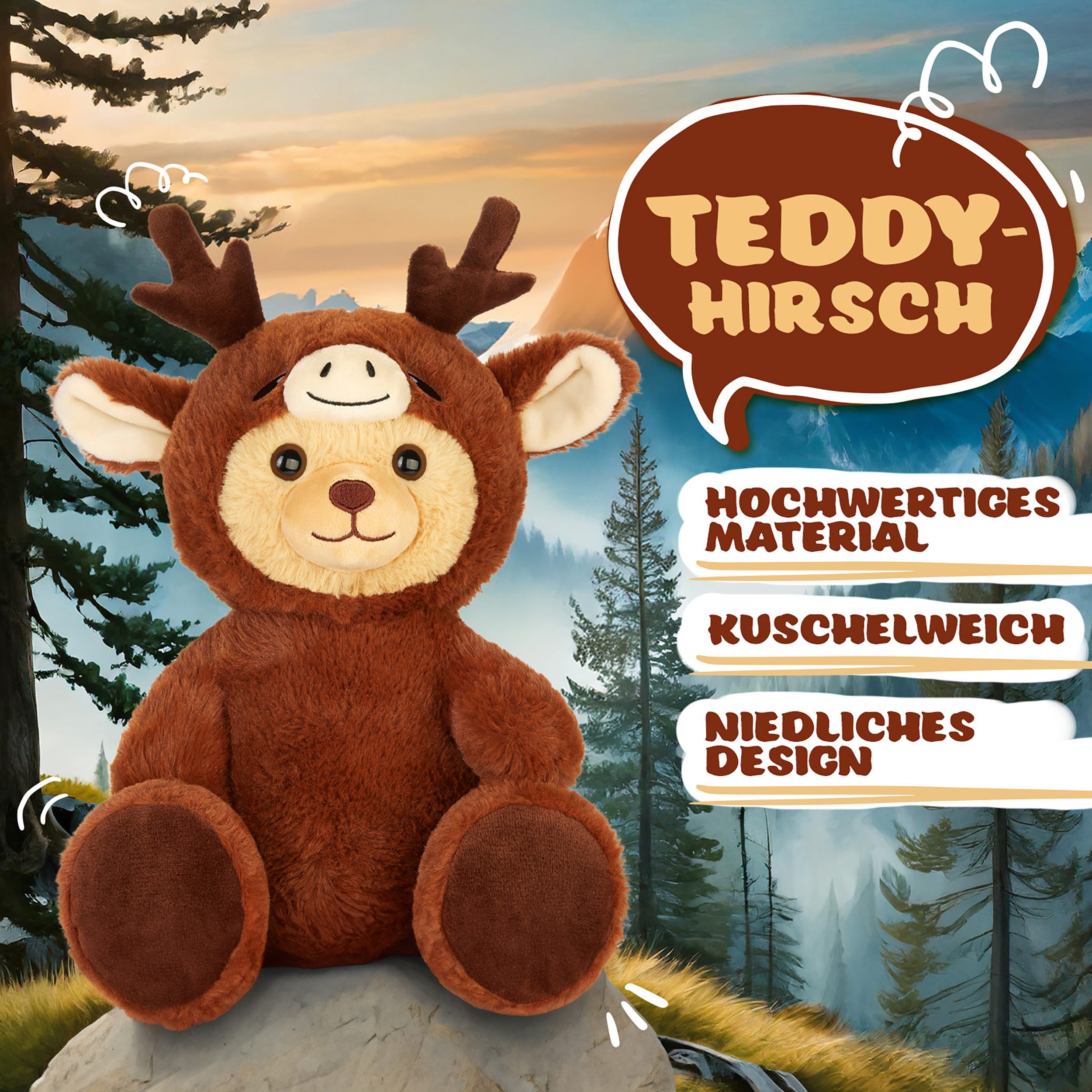 BRUBIES Kuscheltier Teddy Hirsch - 25 cm Teddybär im Hirschkostüm mit Kapuz günstig online kaufen