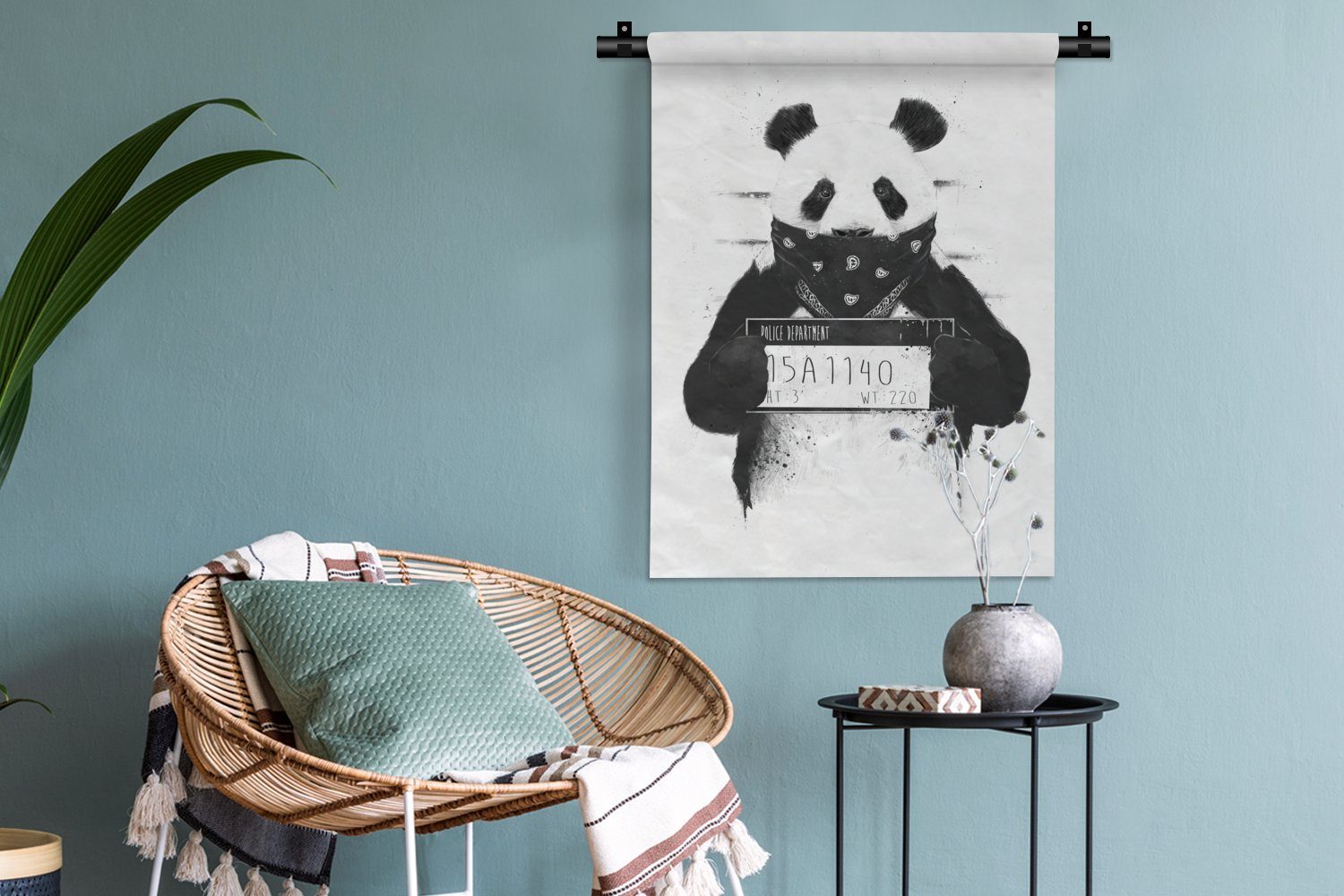 an - Wohnzimmer, MuchoWow der Deko Tapisserie, Panda Stoff Kriminell Schlafzimmer Tiere, für Wand, Wanddekoobjekt - -