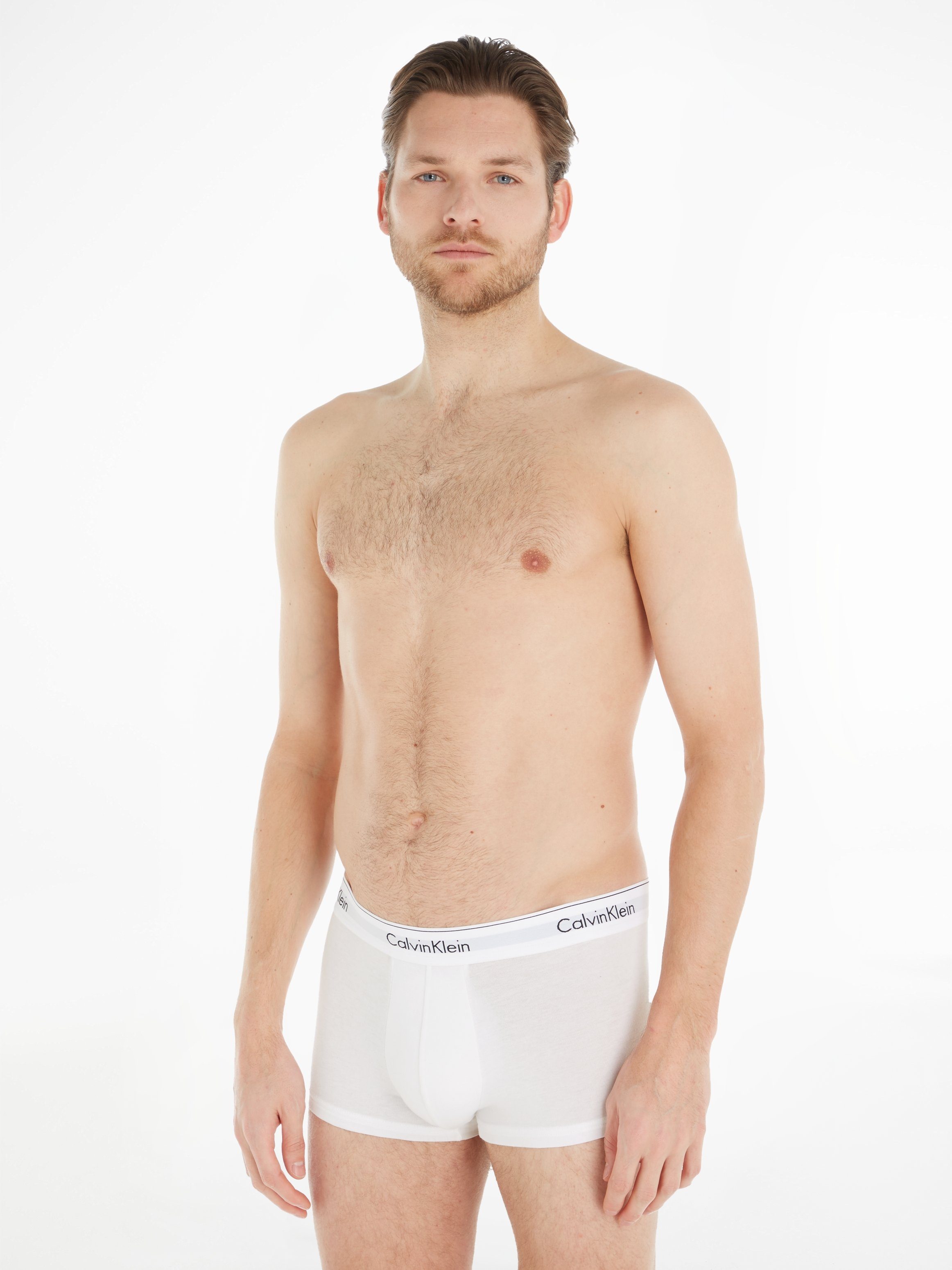 3-St., Logoschriftzug Klein Calvin 3er-Pack) am Underwear hellgrau-meliert, Wäschebund weiß, mit (Packung, Boxer schwarz