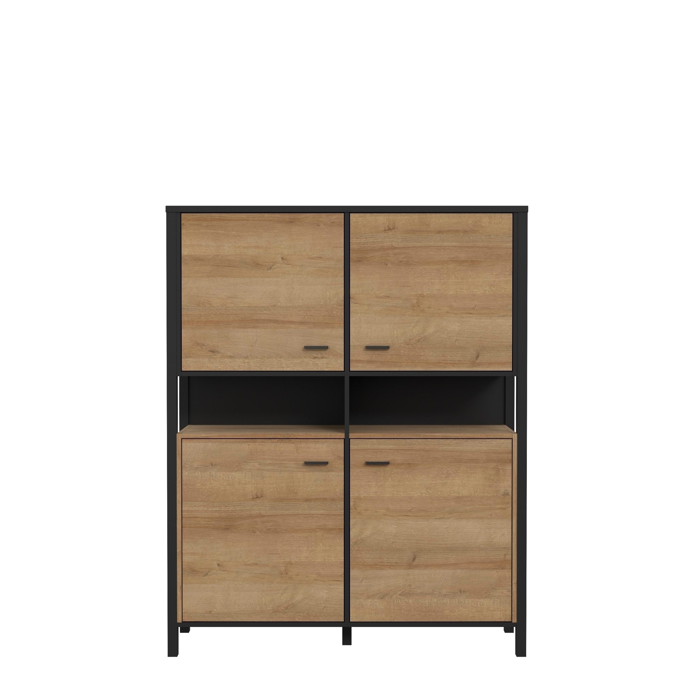 freiraum Highboard HIGH ROCK, in Schwarz/ Riviera Eiche Dekor, 4 Türen - 121,3x152,3x40,2cm (BxHxT)