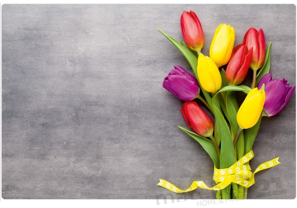 matches21 HOME & HOBBY Platzset Abwaschbare Tischsets 6er Set Blumen bunte Tulpen, (6-St), Platzsets als Tisch-Untersetzer und Tisch-Deko für Esstisch Teller