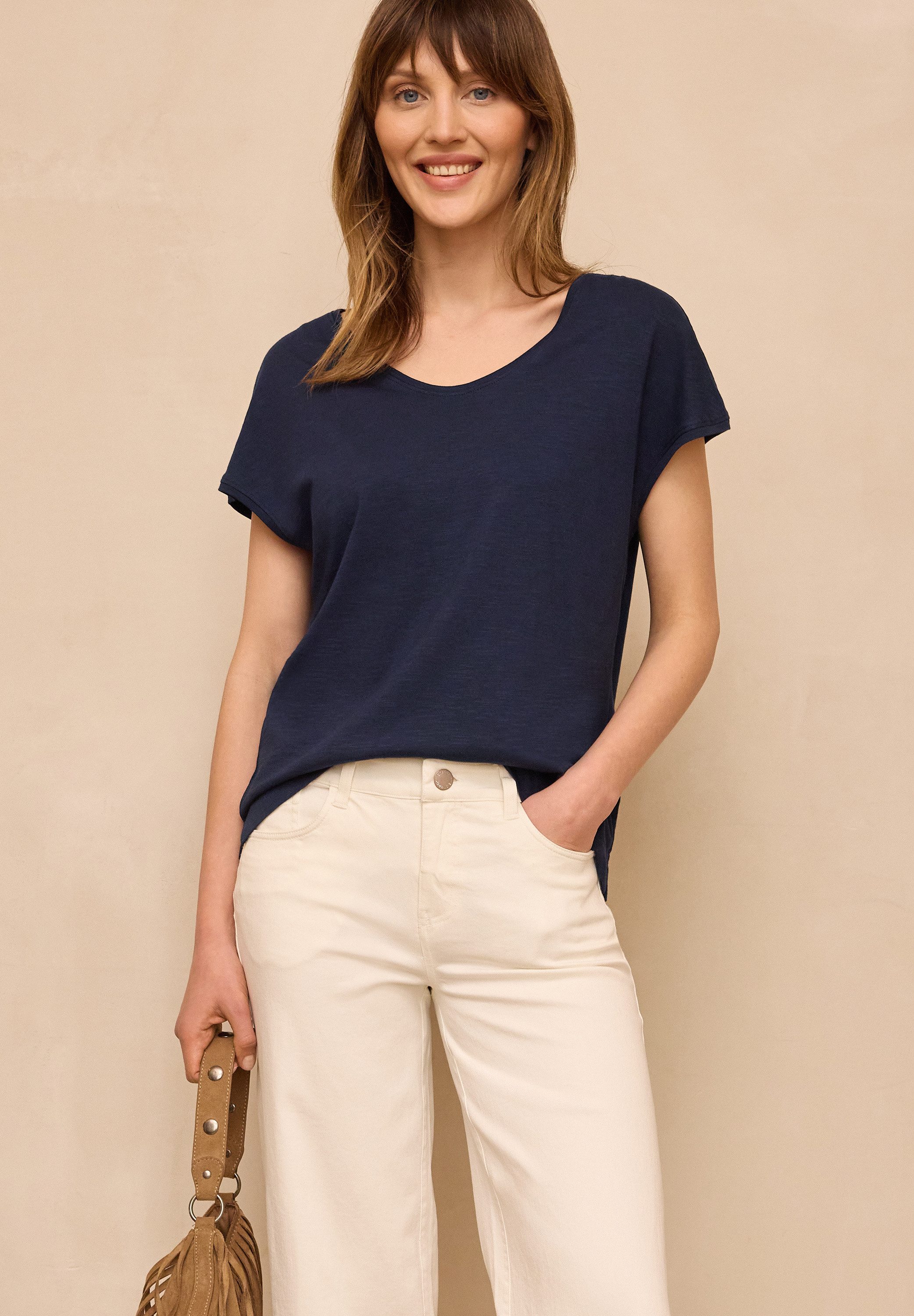 STREET ONE STUDIO V-Shirt im soften Baumwoll-Mix