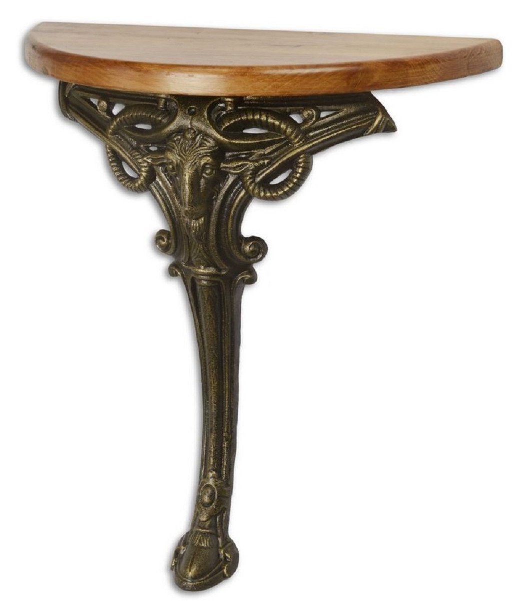 Casa Padrino Beistelltisch Barock Beistelltisch Hellbraun / Bronze 63 x 31 x H. 65,5 cm - Halbrunder Tisch mit Holzplatte und Gusseisen Bein - Barock Wandtisch