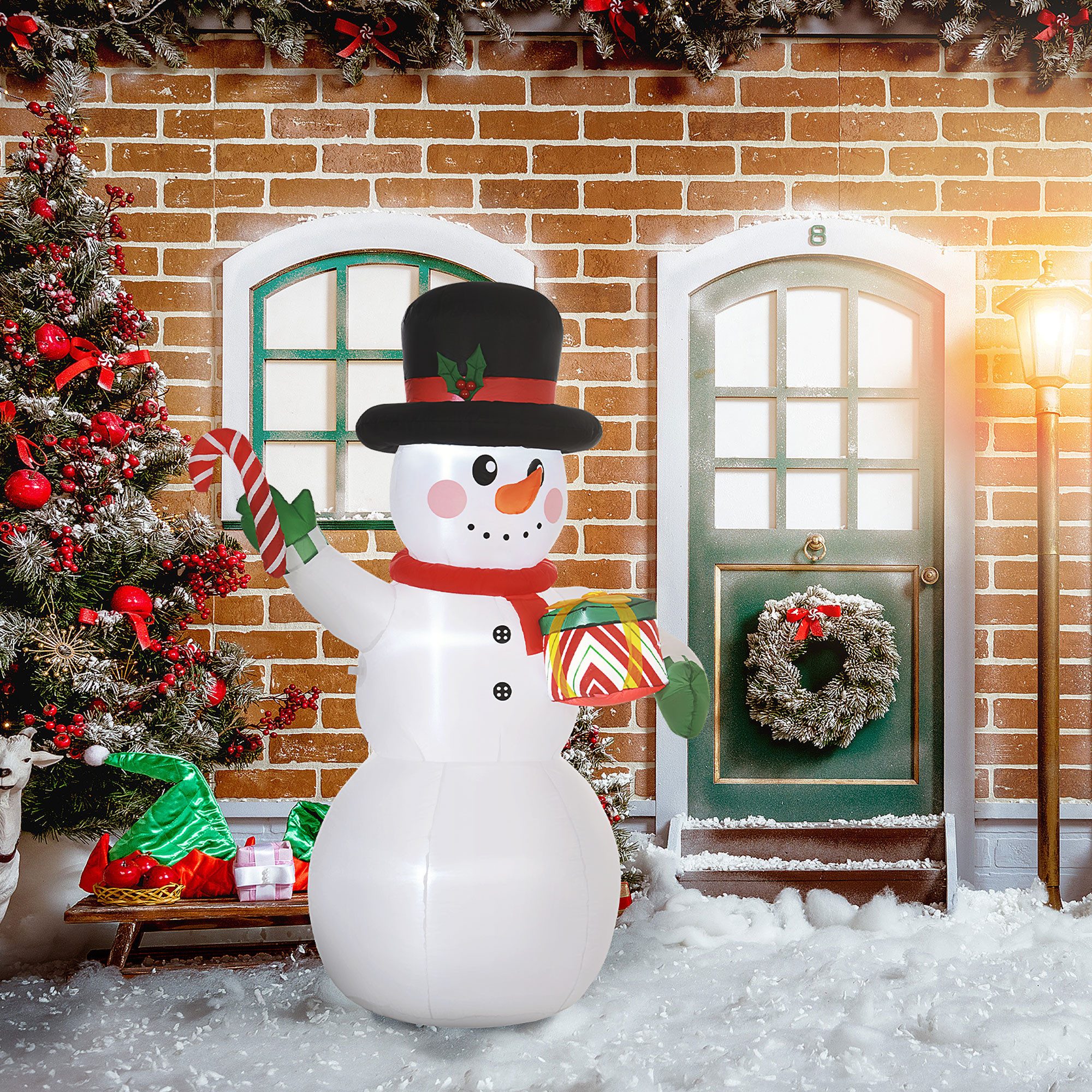 Outsunny Weihnachtsfigur Aufblasbarer Schneemann mit Zuckerstange, LED-Leuchte, Gebläse (Selbstaufblasende Weihnachtsbeleuchtung, 1 St., Aufblasbarer Weihnachtsdeko), für Innen- und Außenbereich