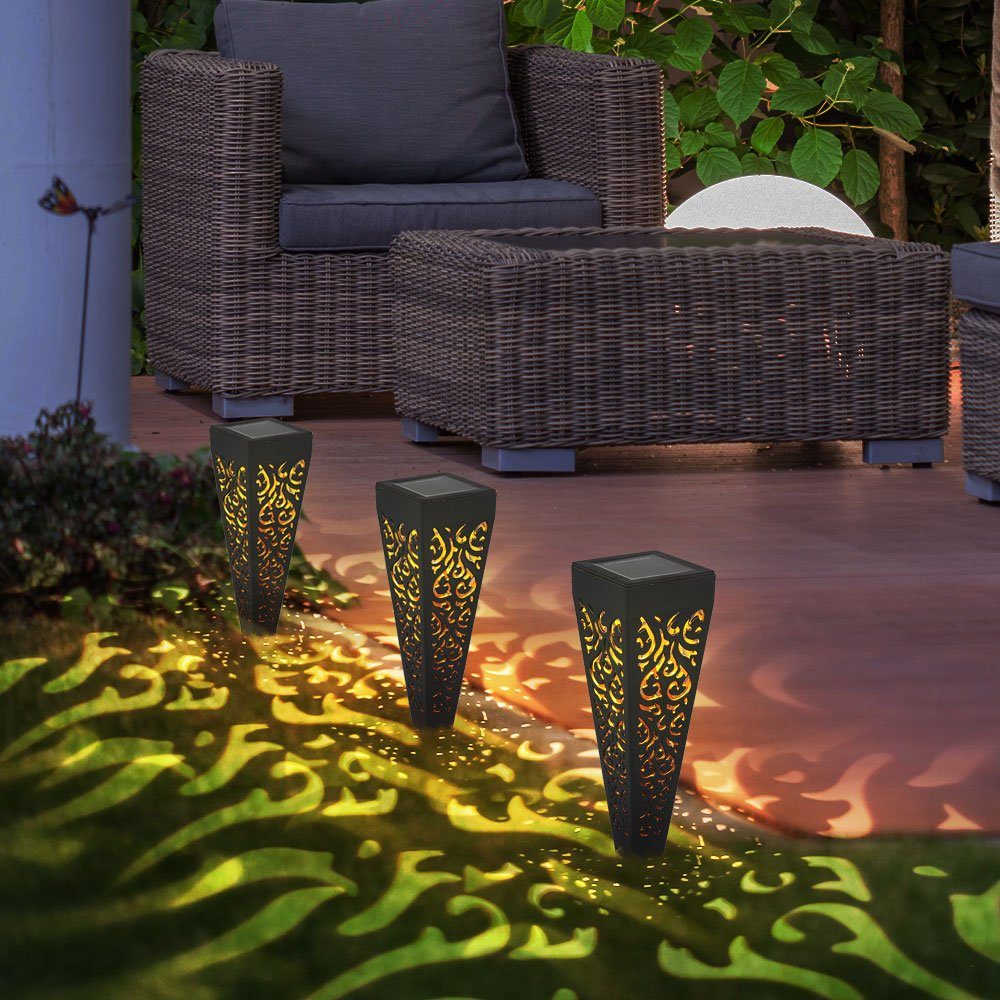 Garten Außen LED Set Erdspieß Strahler LED fest Solarleuchte, 3er LED-Leuchtmittel Leuchten Solar Warmweiß, Steck etc-shop verbaut,