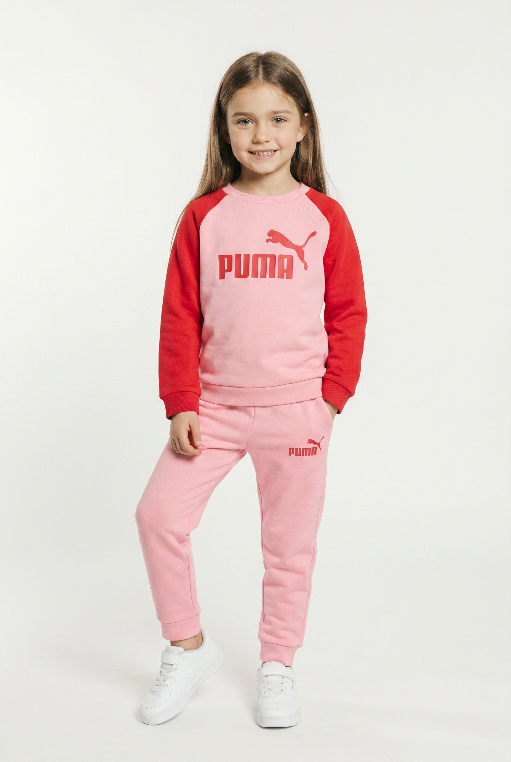 PUMA Trainingsanzug MINICATS ESS RAGLAN CREW SET FL INF (2-tlg), 2-teilig, mit Rundhalsausschnitt, mit innenliegendem Kordelzug