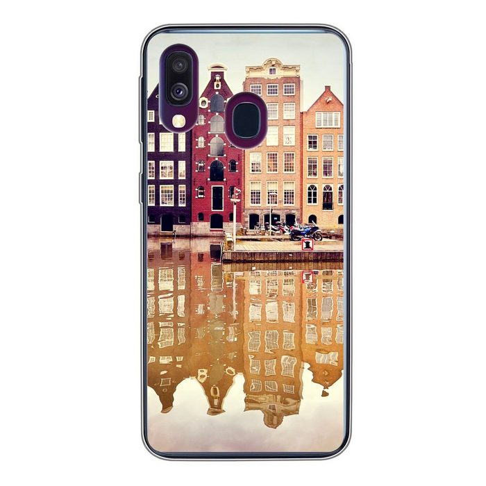 MuchoWow Handyhülle Amsterdam - Haus - Reflexion Handyhülle Samsung Galaxy A40 Smartphone-Bumper Print Handy