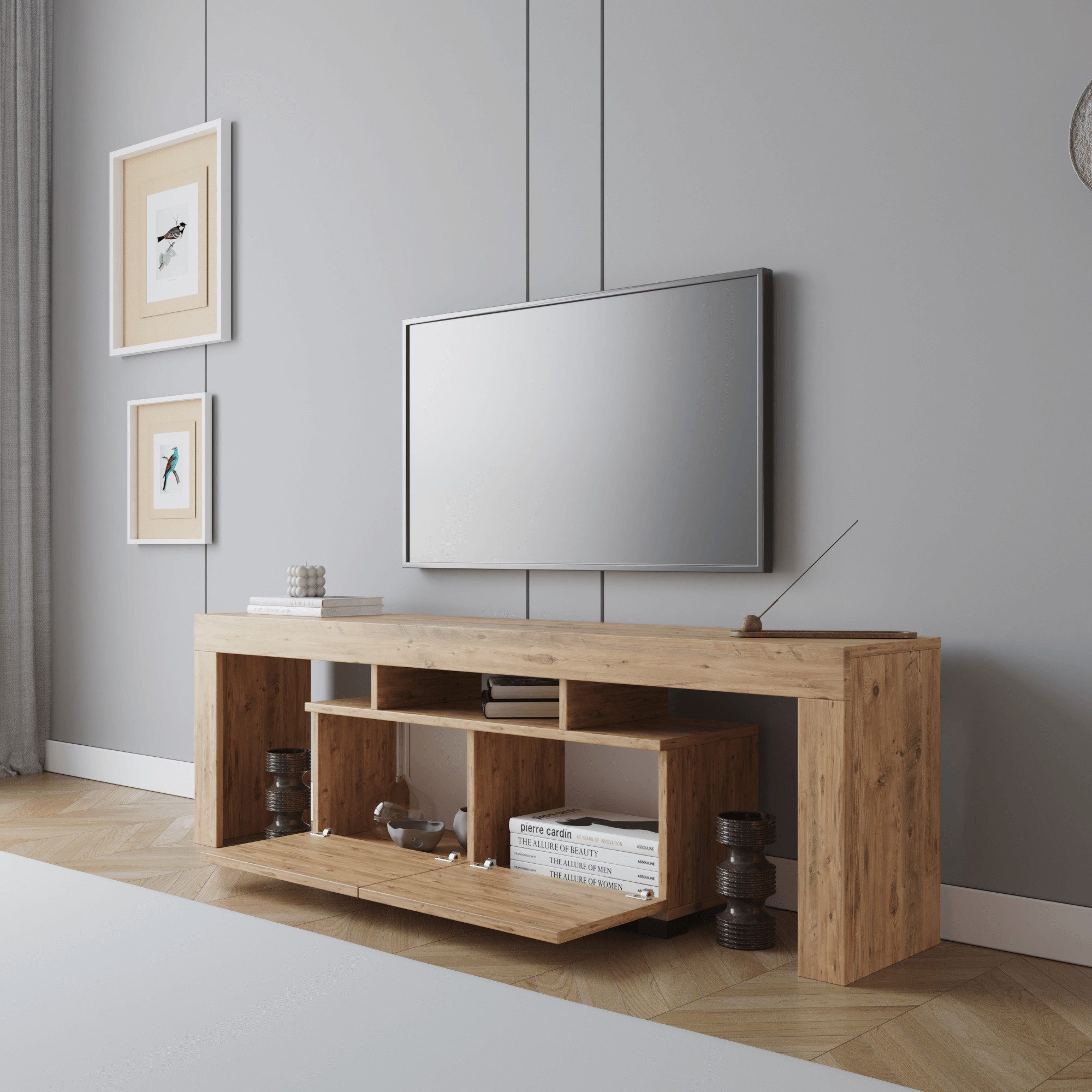 BDR Smart Home Art Lowboard Bronny TV Board 2 Türen mit Regale Elegant & Praktisch, 3 Farben