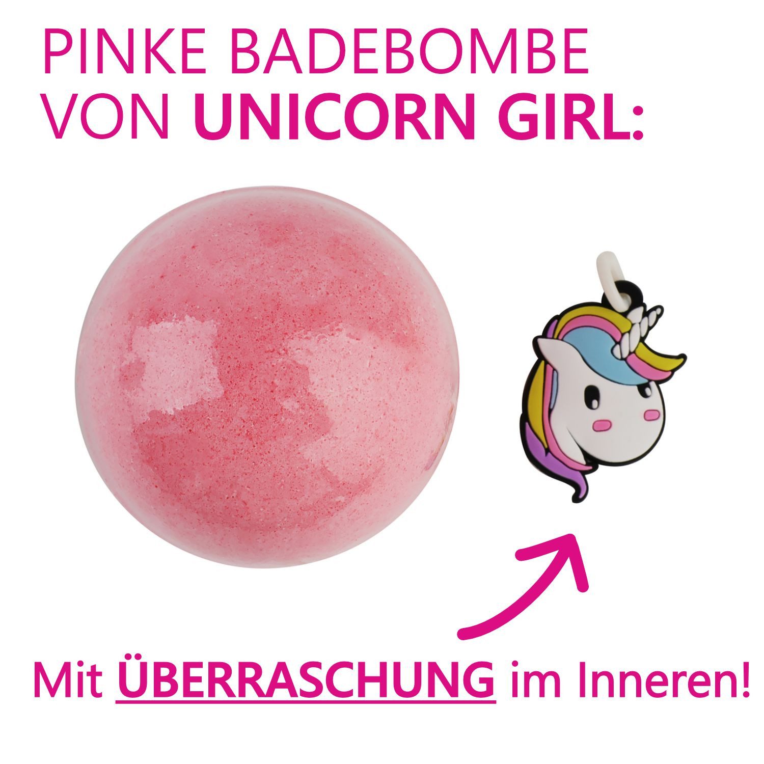HF Home Flair Badekugel 1x Einhorn Badebombe - große Badekugel mit Überraschung, 1-tlg., rosa Einhorn Badekugel - Erdbeerduft - Vegan- 170g