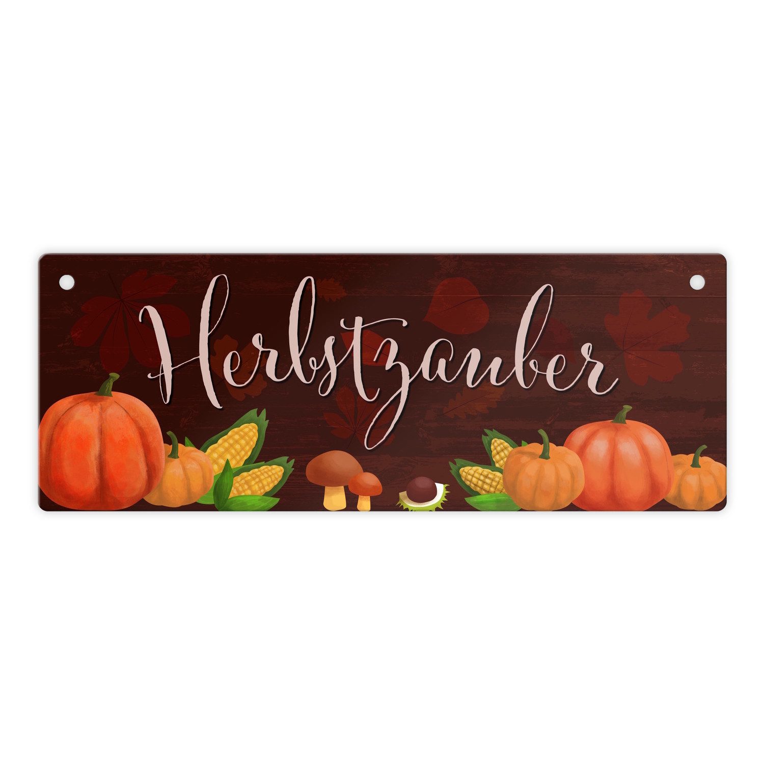 Metallschild Herbstzauber Metallschild mit Pilzen und Kürbissen