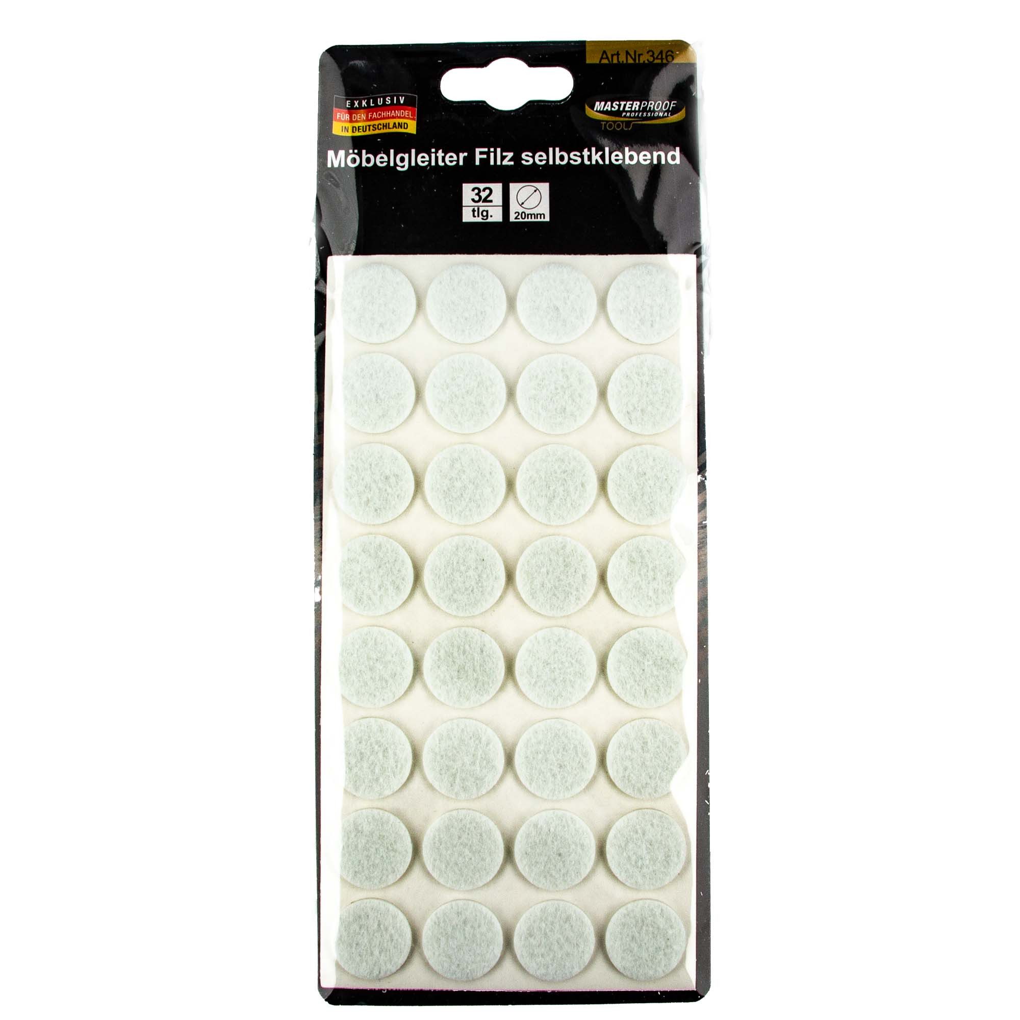 MASTERPROOF PROFESIONAL Filzgleiter Möbelgleiter Ø 20 mm, Filz weiß, selbstklebend 32 Stück