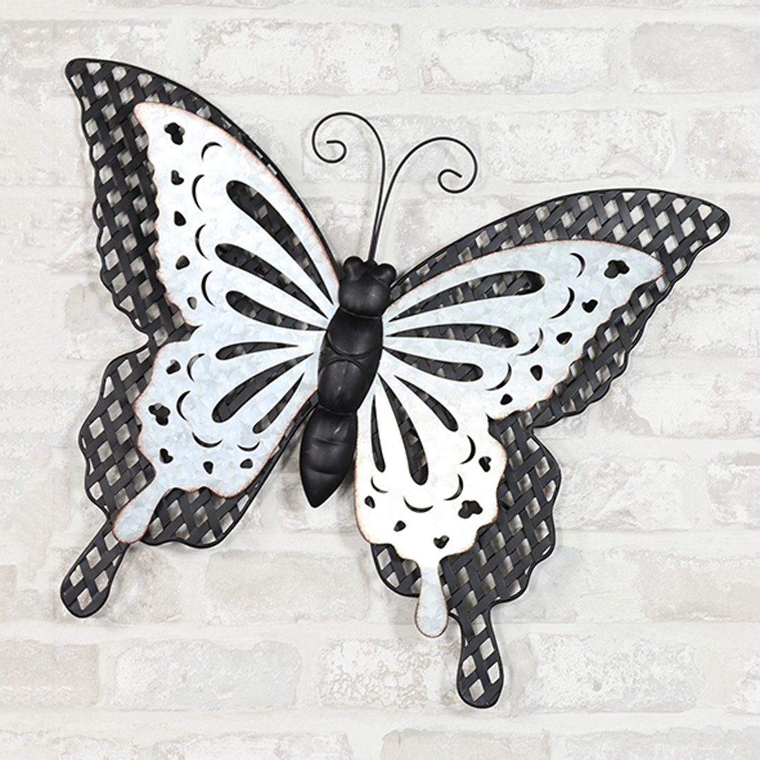 Goldbach Wanddekoobjekt Metall-Wanddeko Schmetterling 50,4 x 3 x 40cm, schwarz/weißsilber (1 St)