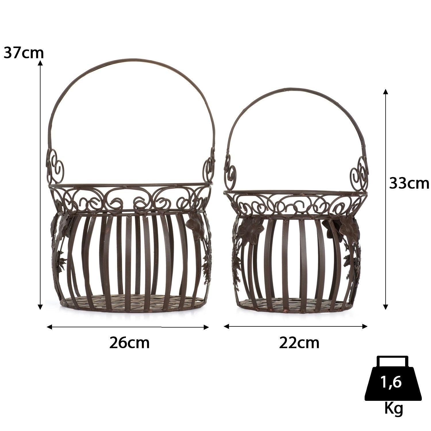 Moritz Blumentopf Pflanzkörbe Metall 2er Set braun CB-17-BR, Blumentopf Pflanzkorb Pflanzkübel Pflanzenampel Gartendeko Hängekorb