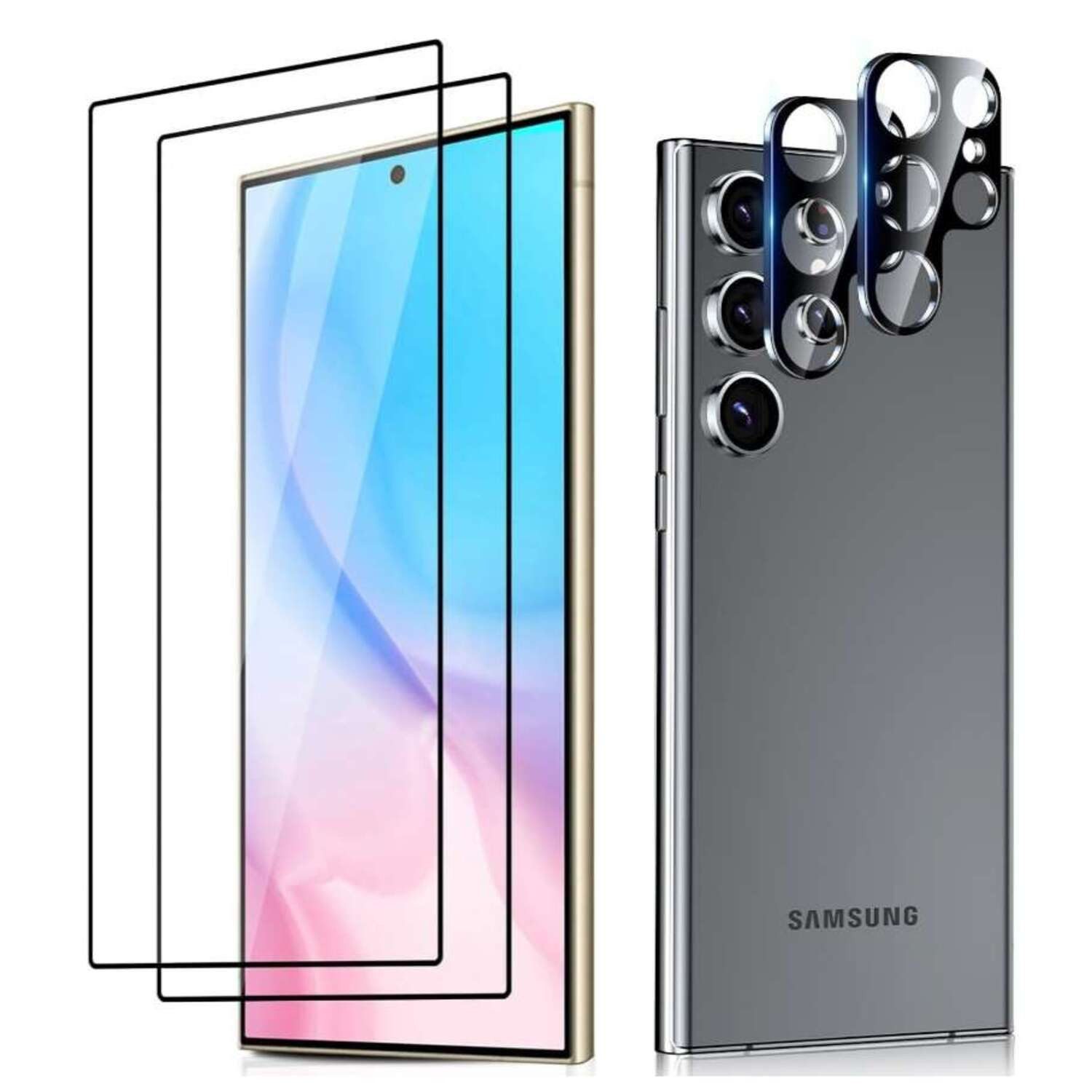CLM-Tech Displayschutzglas 2X für Samsung Galaxy S25 Ultra 6,8 Zoll, - 4er Set 2X Kameraglas 2X Panzerglas - 9H Glas Schutzfolie, 4 Stück, Unterstützt Fingerabdruck-ID