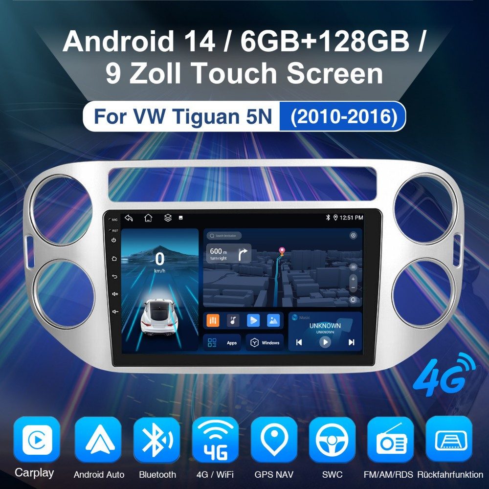 ESSGOO Für VW Tiguan 5N 2010-2016 6+128GB 8-Kern 4G LTE Autoradio (RDS, Digitalradio (DAB), FM, AM, Apple Carplay Android Auto Navi WIFI BT SWC 4G LTE)