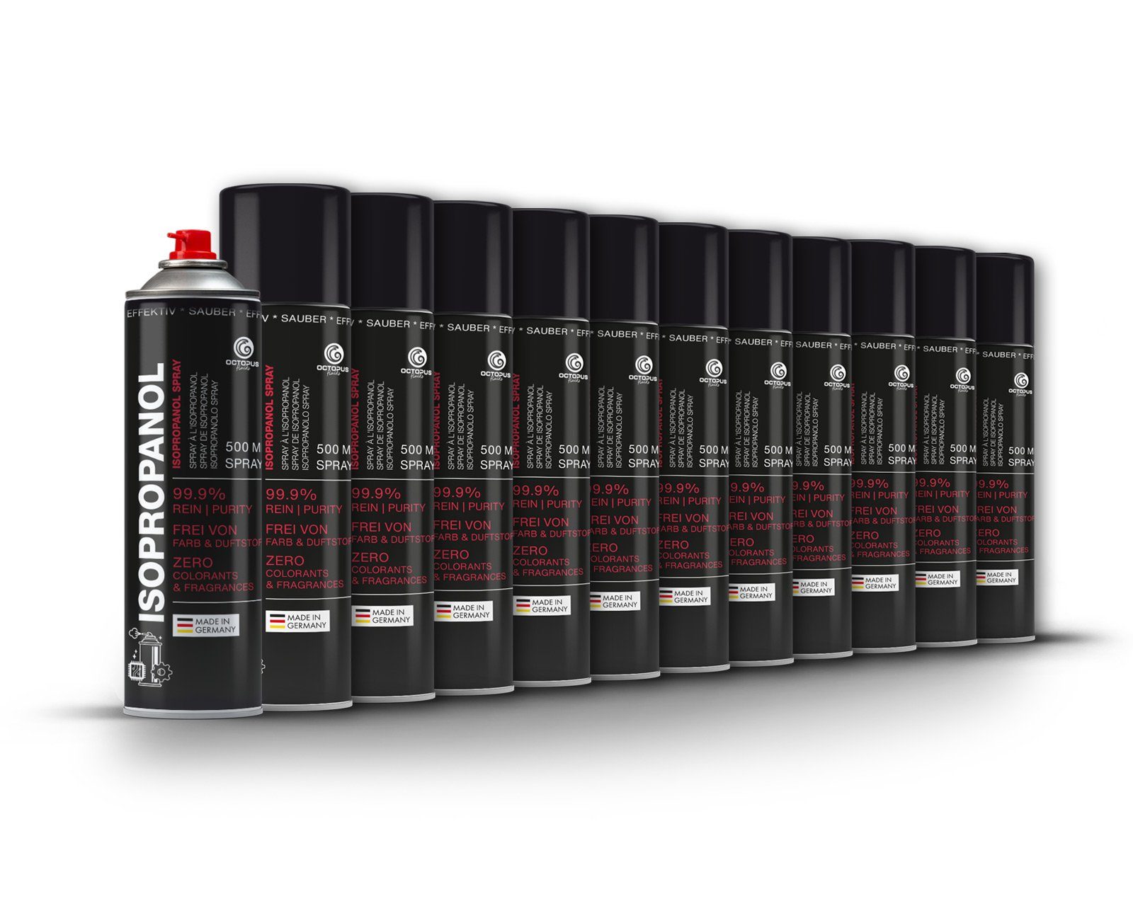OCTOPUS Fluids 99,9% Isopropanol Spray, Reiniger und Fettlöser Nachfülltinte (12x 500 ml)