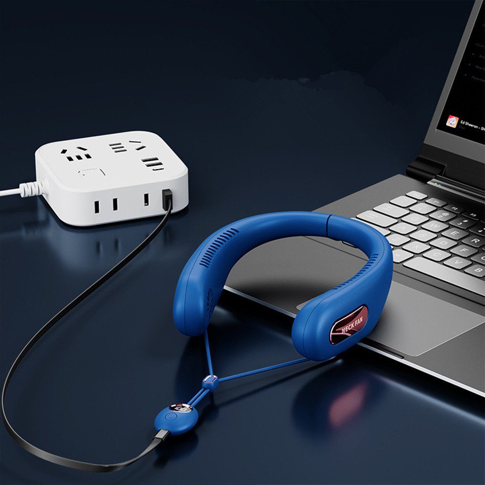 autolock Mini mit USB 5 Geschwindigkeiten Absaugung blue Nackenventilator,Wiederaufladbarer Tragbare, Magnetische Hals USB-Ventilator Halsventilator Ventilator