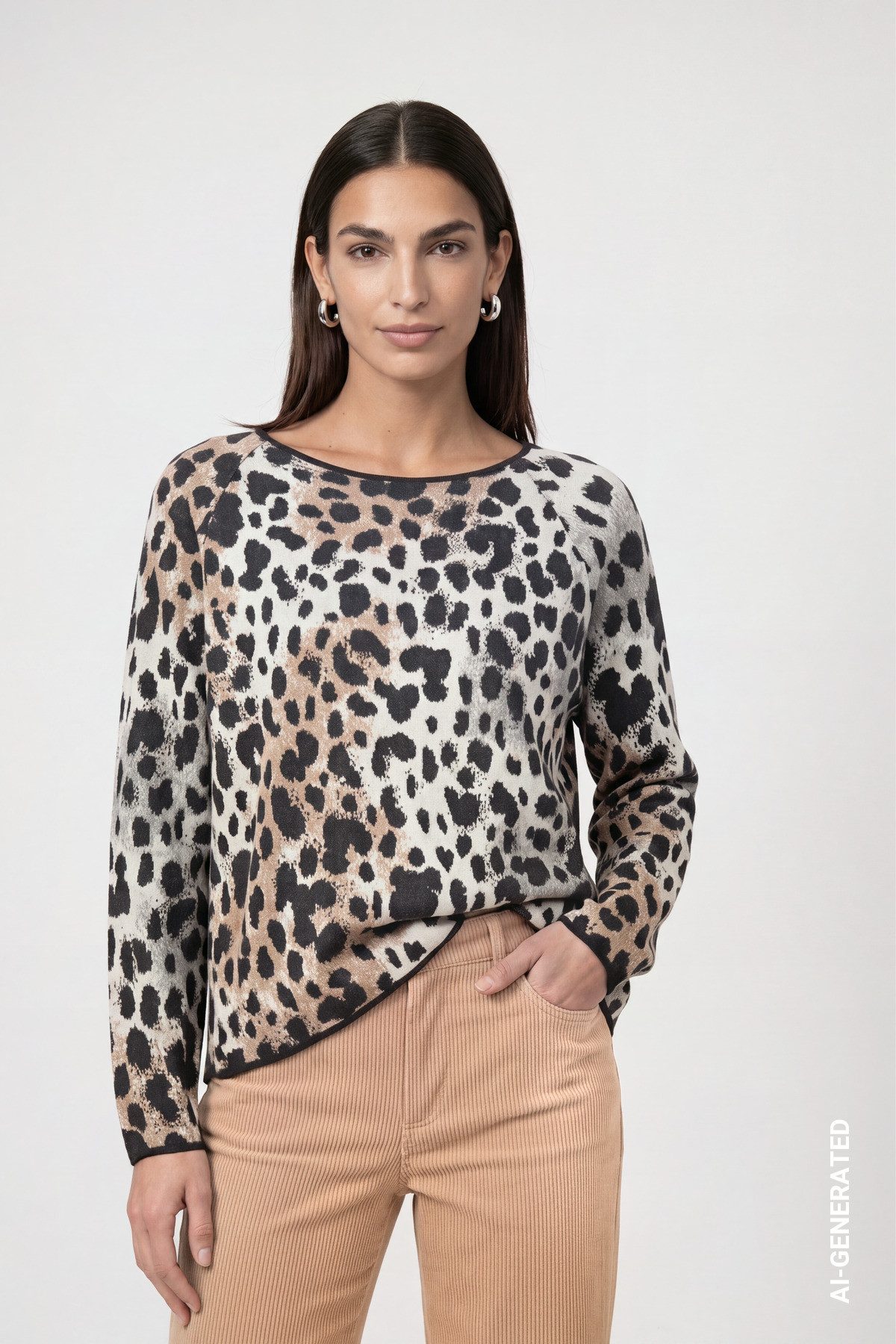 Monari Rundhalspullover Pullover Leojacquard Regular fit mit Leomuster