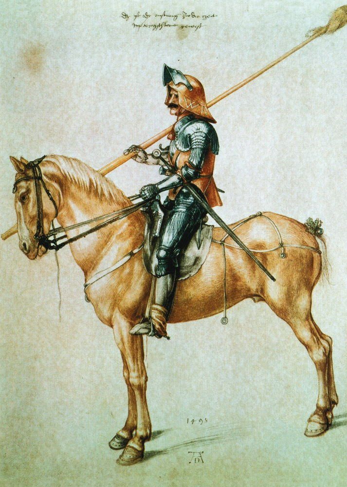 Postkarte Kunstkarte Albrecht Dürer "Gewappneter Reiter"