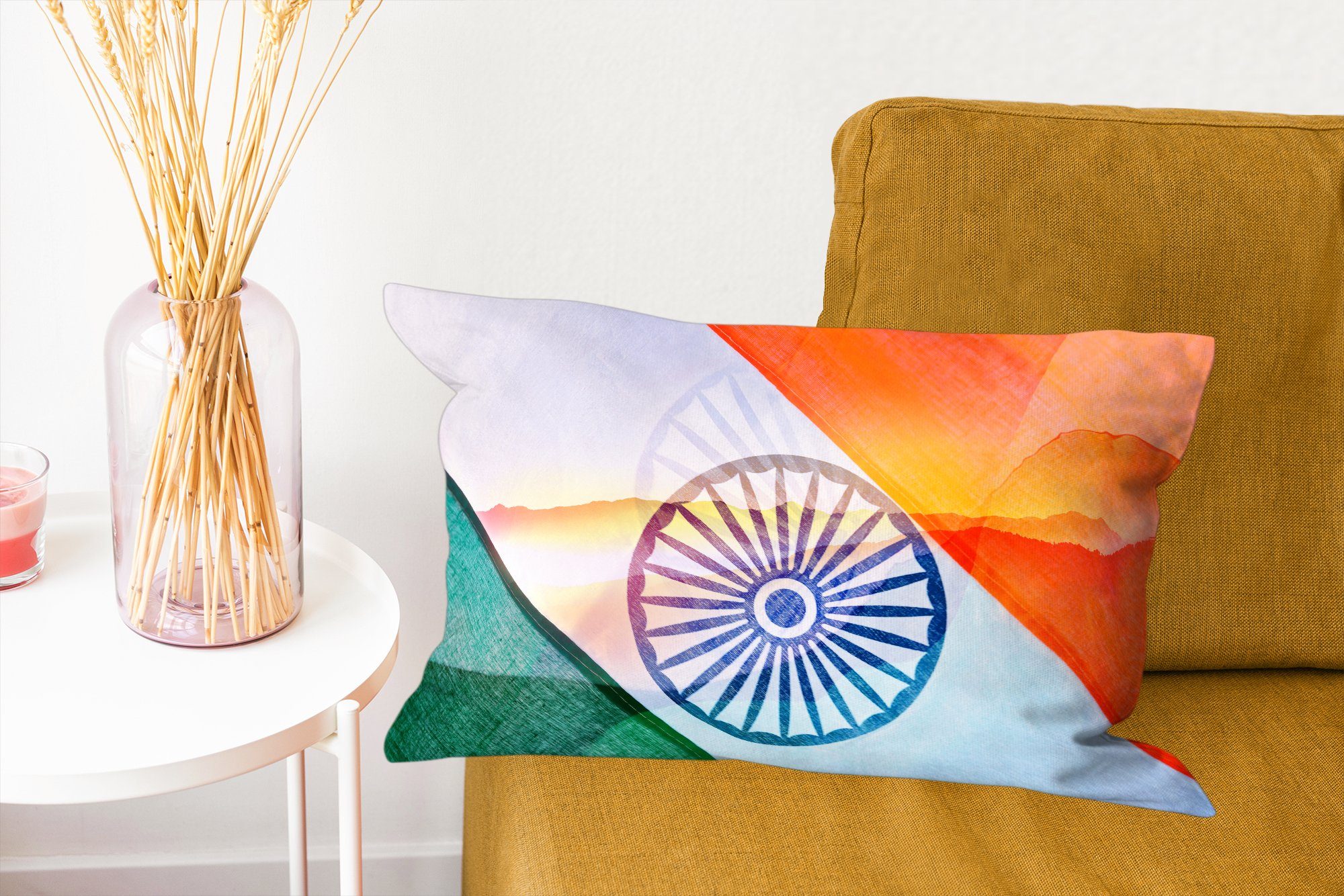 Dekokissen mit Dekokissen hinter indischen Dekoration, der Nationalflagge, MuchoWow Berge Füllung, Große Schlafzimmer Zierkissen, Wohzimmer