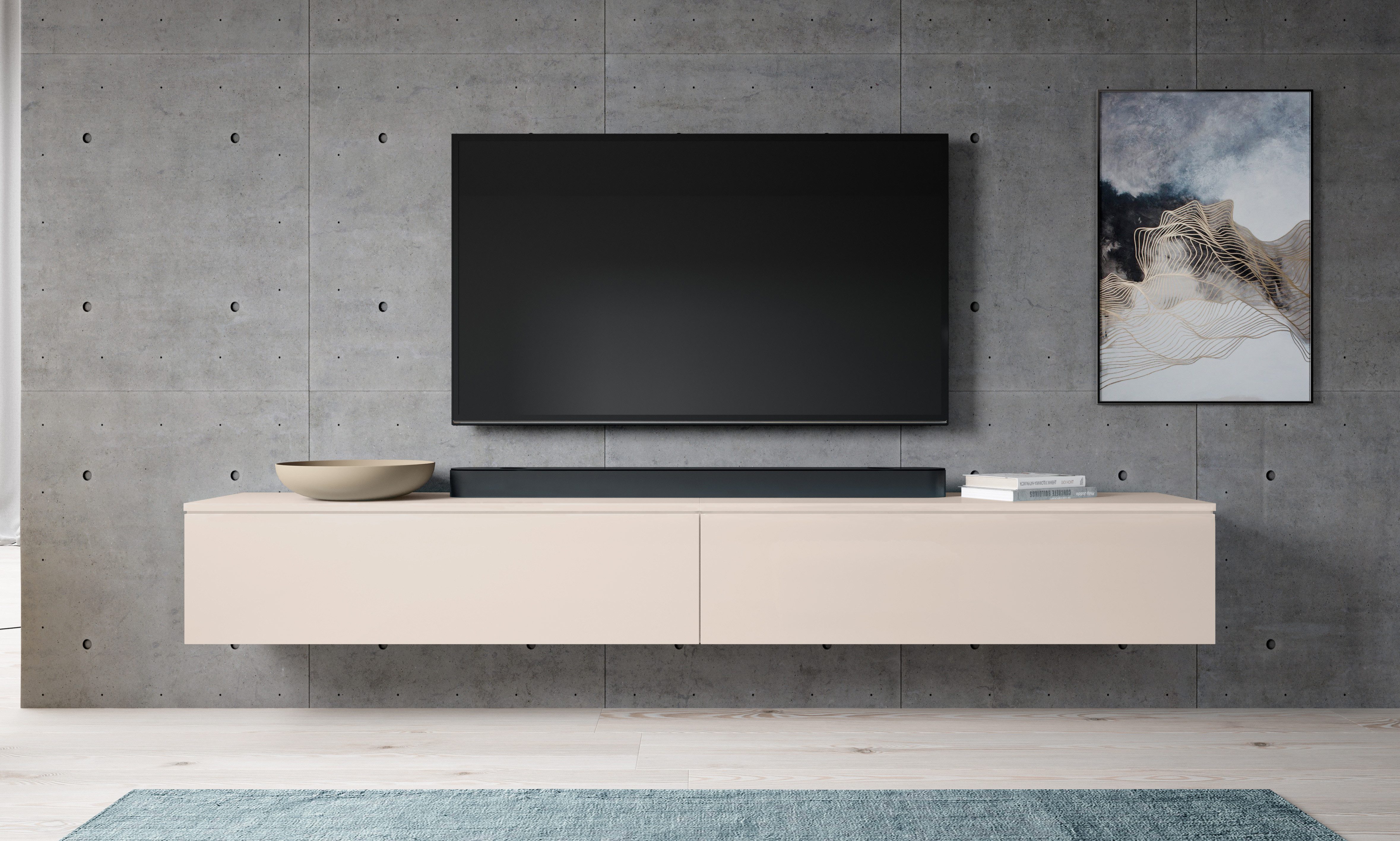 Furnix TV-Schrank BARGO 200 cm (2x100cm) Lowboard TV-Kommode ohne/mit LED Beige 4 Fächer, Design & Funktionalität