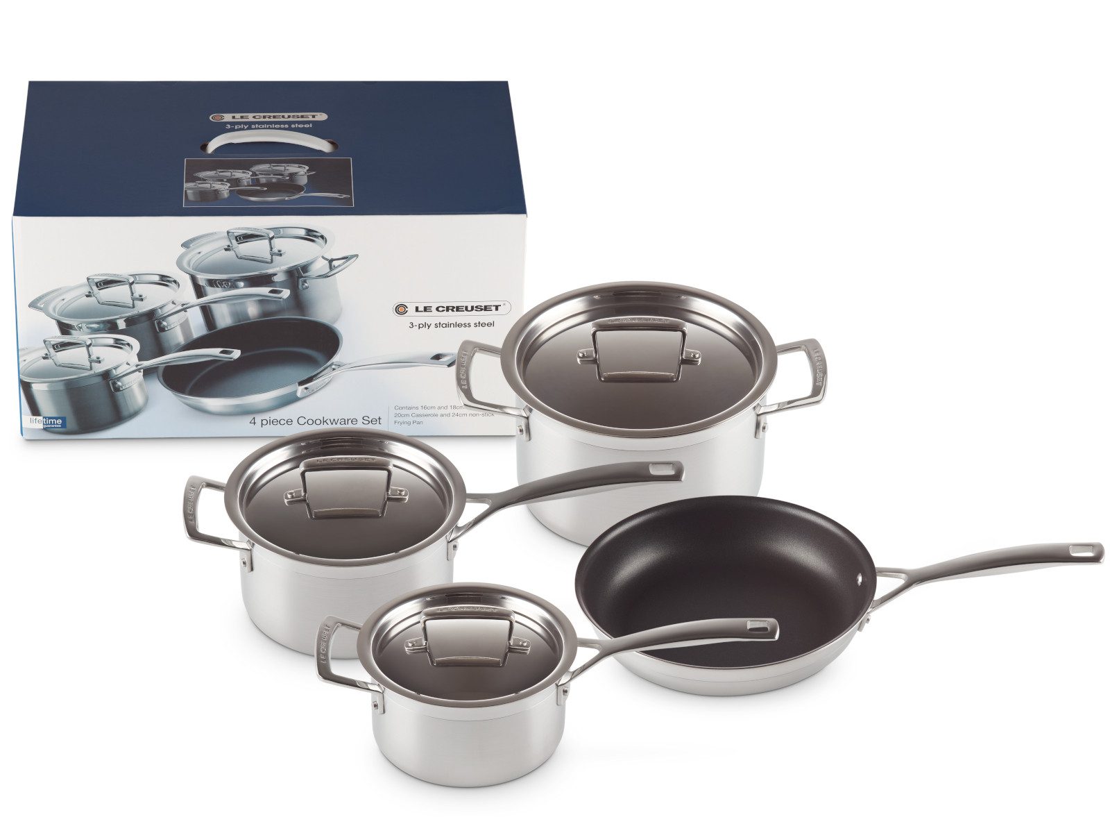LE CREUSET Topf-Set 3-Ply Kochgeschirr-Set 4tlg, Edelstahl