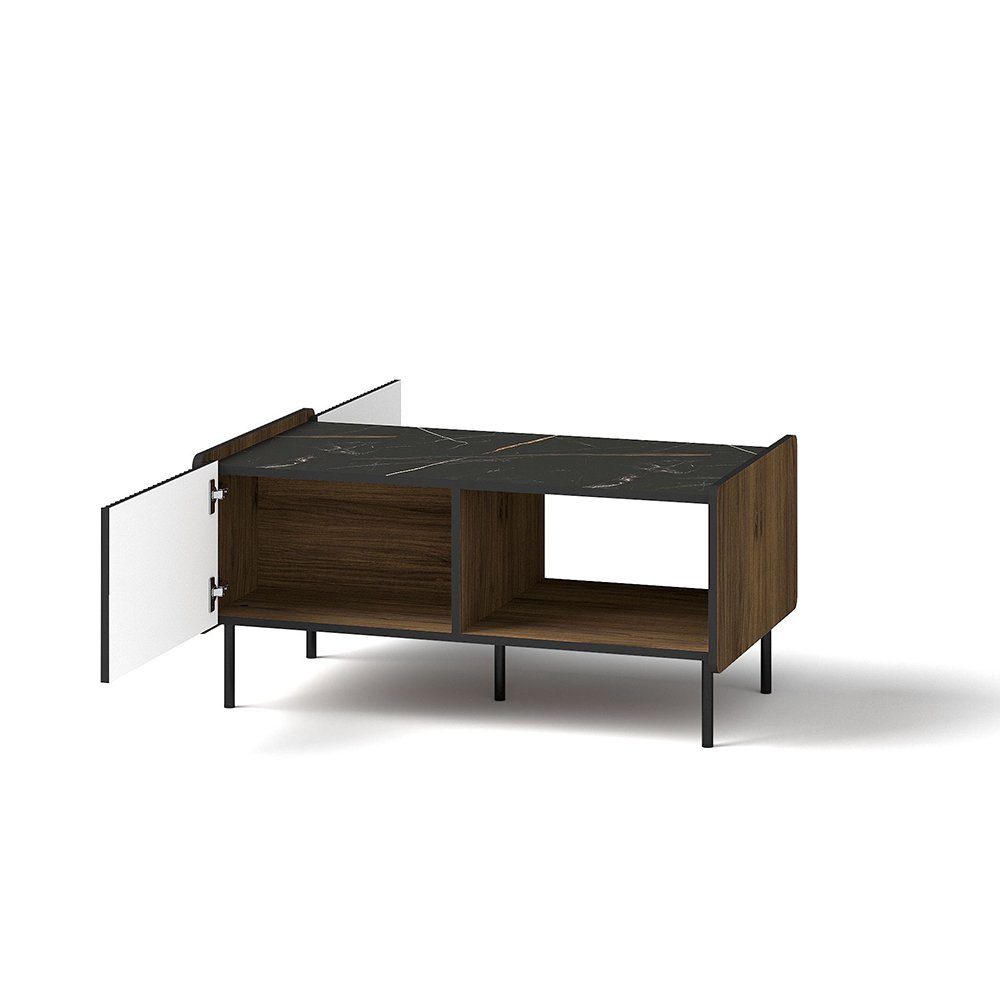 Compleo Couchtisch Wohnzimmertisch mit Stauraum COMO, gerillte Front, Industrial